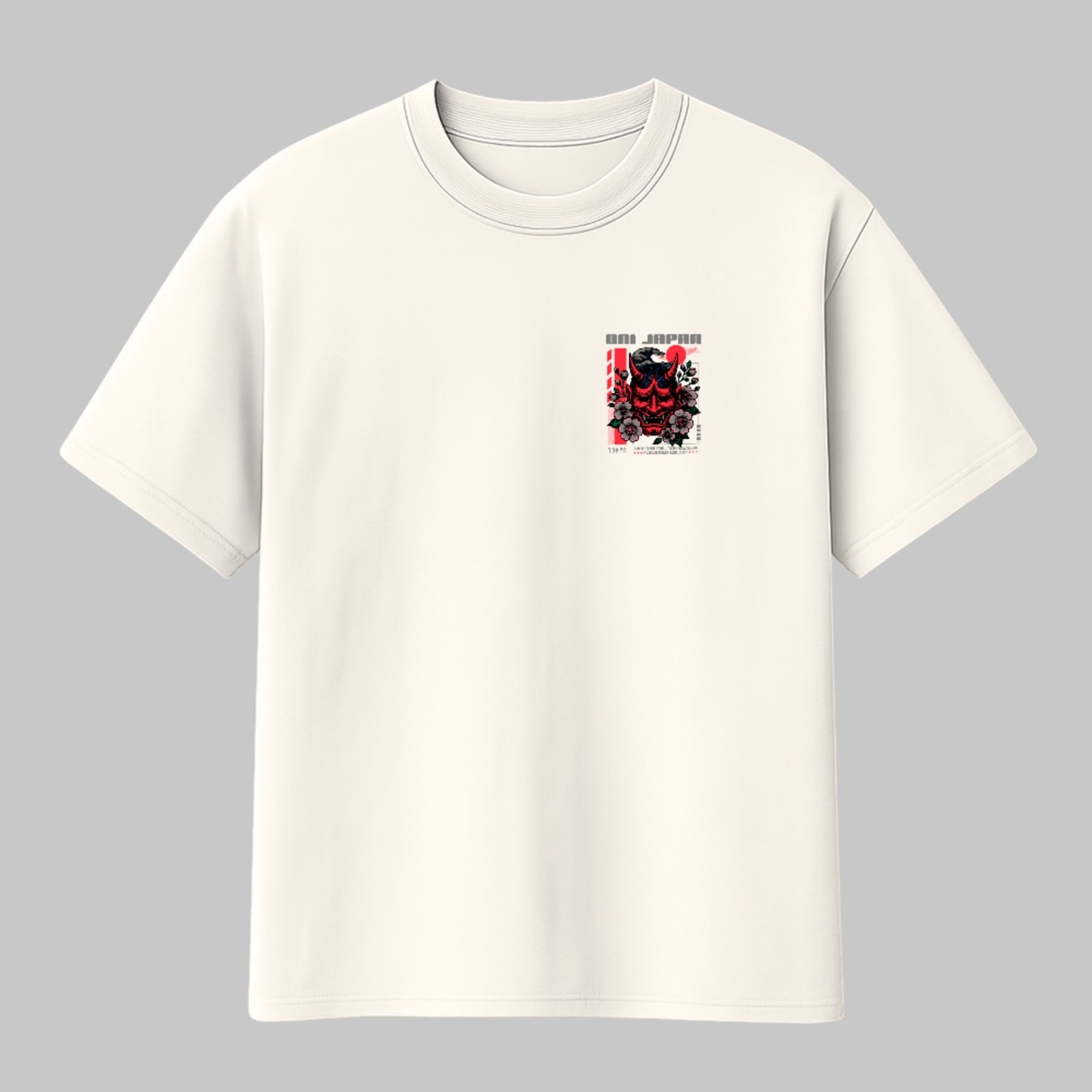 Camiseta Básica Oni Japan Máscara Samurai Oriental Unissex Off White