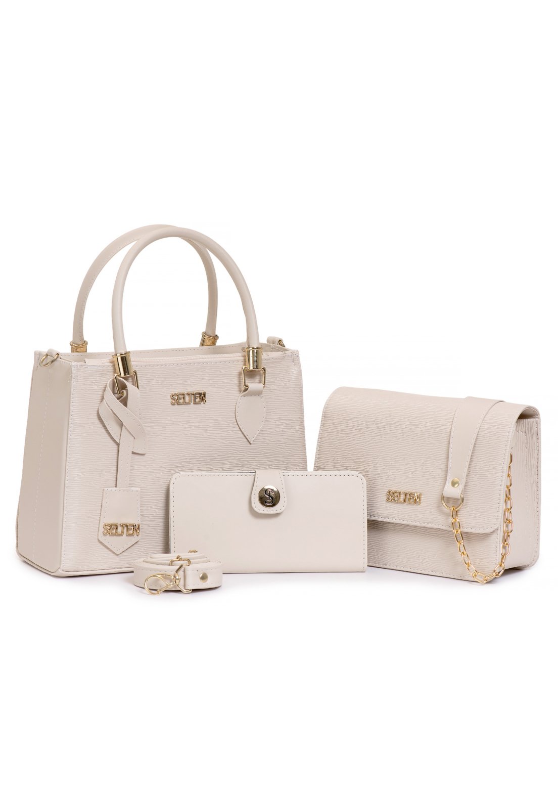 Bolsa Feminina Transversal Kit 3 Em 1 Selten Creme