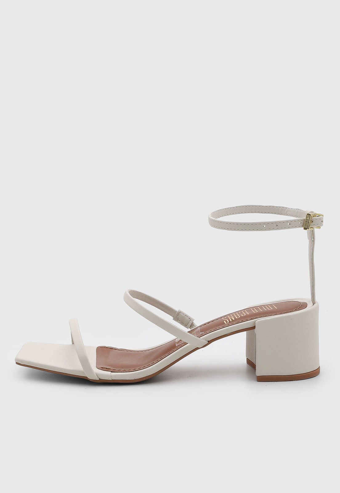 Sandália Feminina Santa Lolla Salto Bloco Tiras Finas Off-White