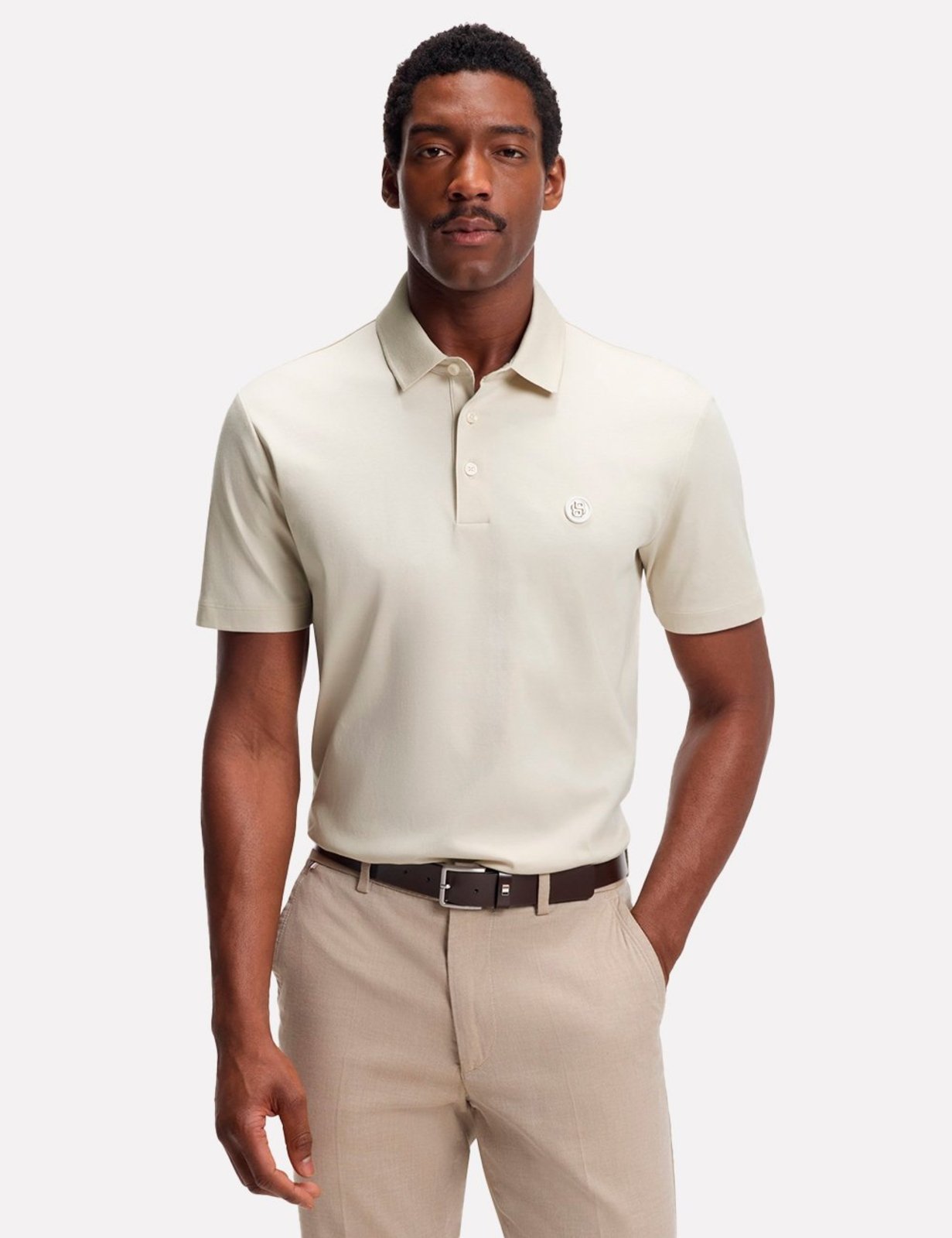 Polo Hugo Boss Masculina Regular Mercerised C-Parris 01 131 Creme