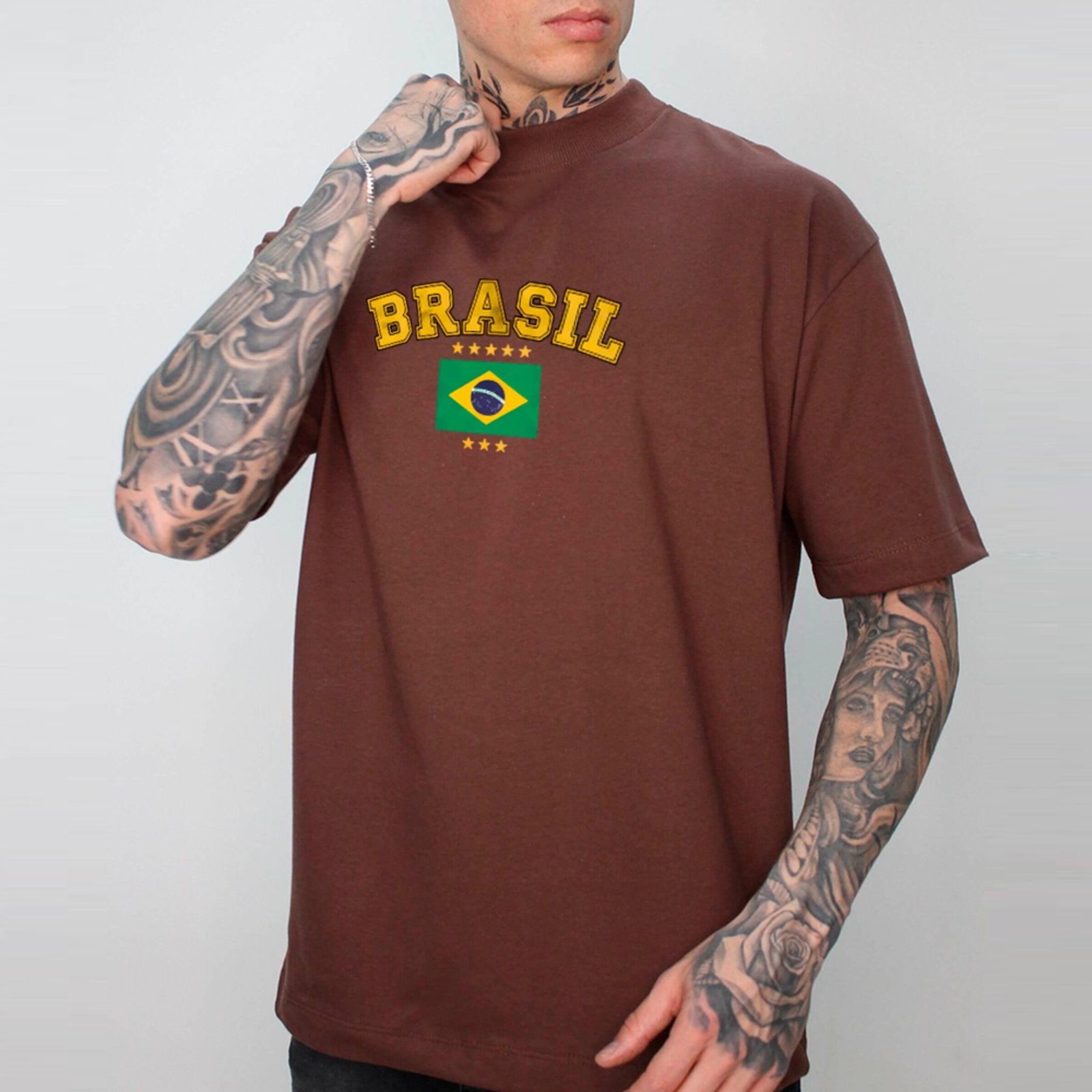 Camiseta Ousy Básica Brasil Paixão Nacional Copa Do Mundo Unissex Marrom