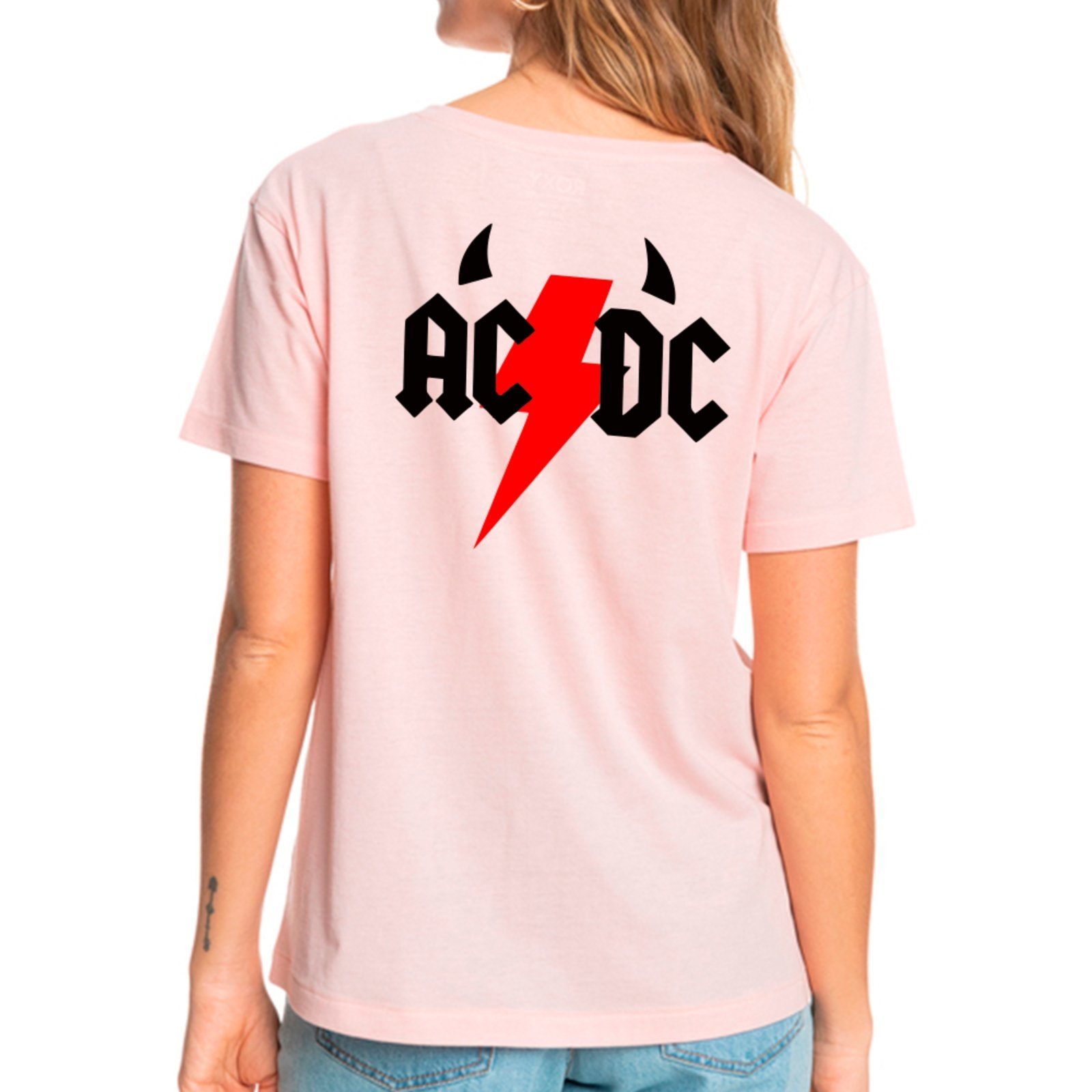Vista 3 Camiseta Ousy Básica AC DC Angus Young Estilo Urbano Unissex rosa ousy rosa