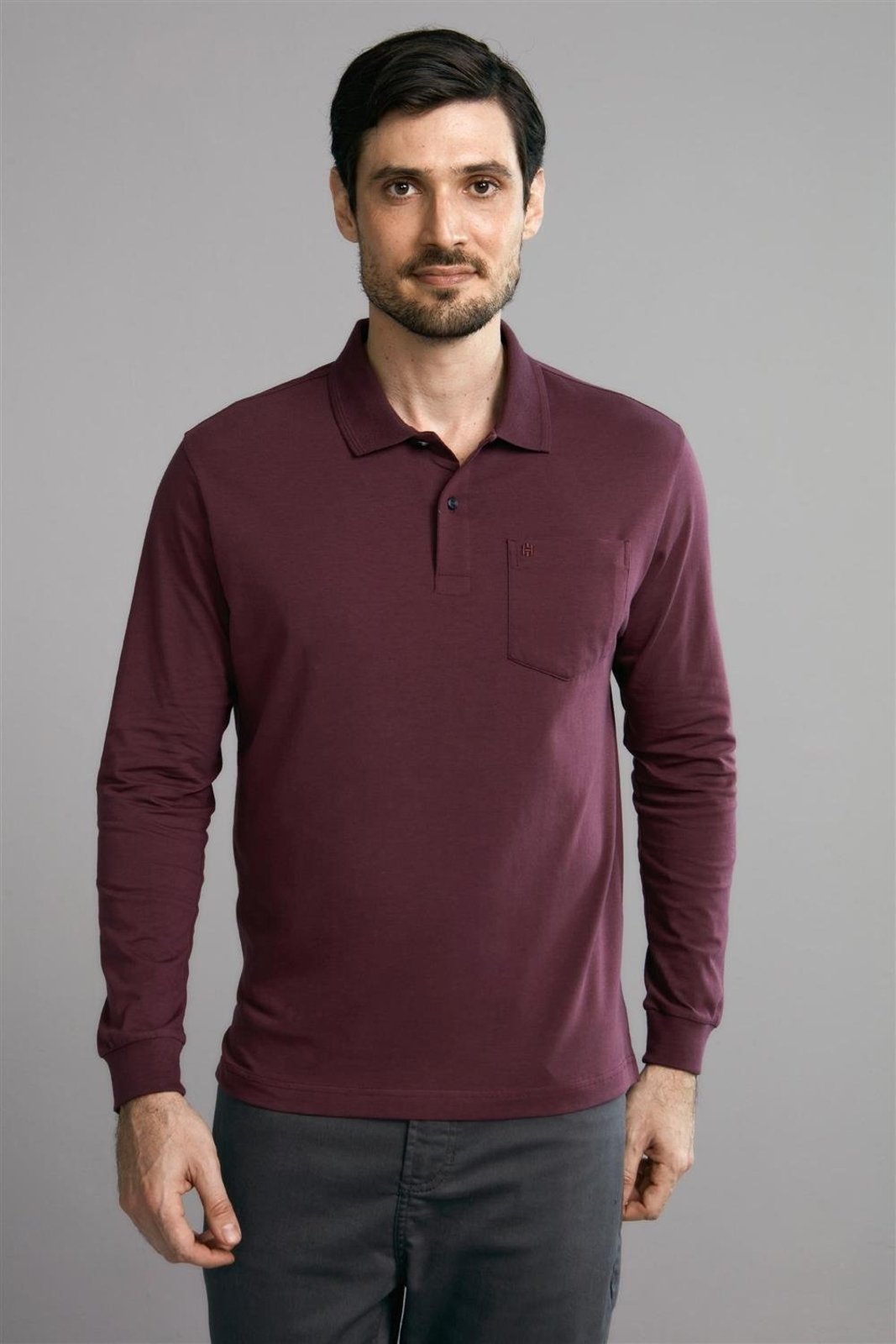 HIGHSTIL Polo Manga Longa com Bolso Comfort Premium - Vinho