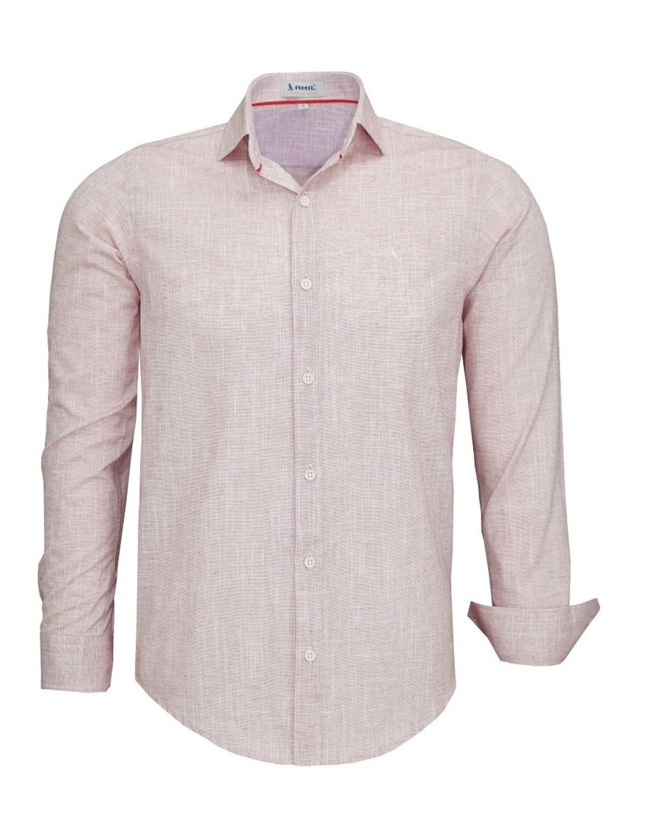 Camisa Casual Amil Slim Dinasty Algodão Tipo Linho Macia Manga Longa Luxo Vermelho