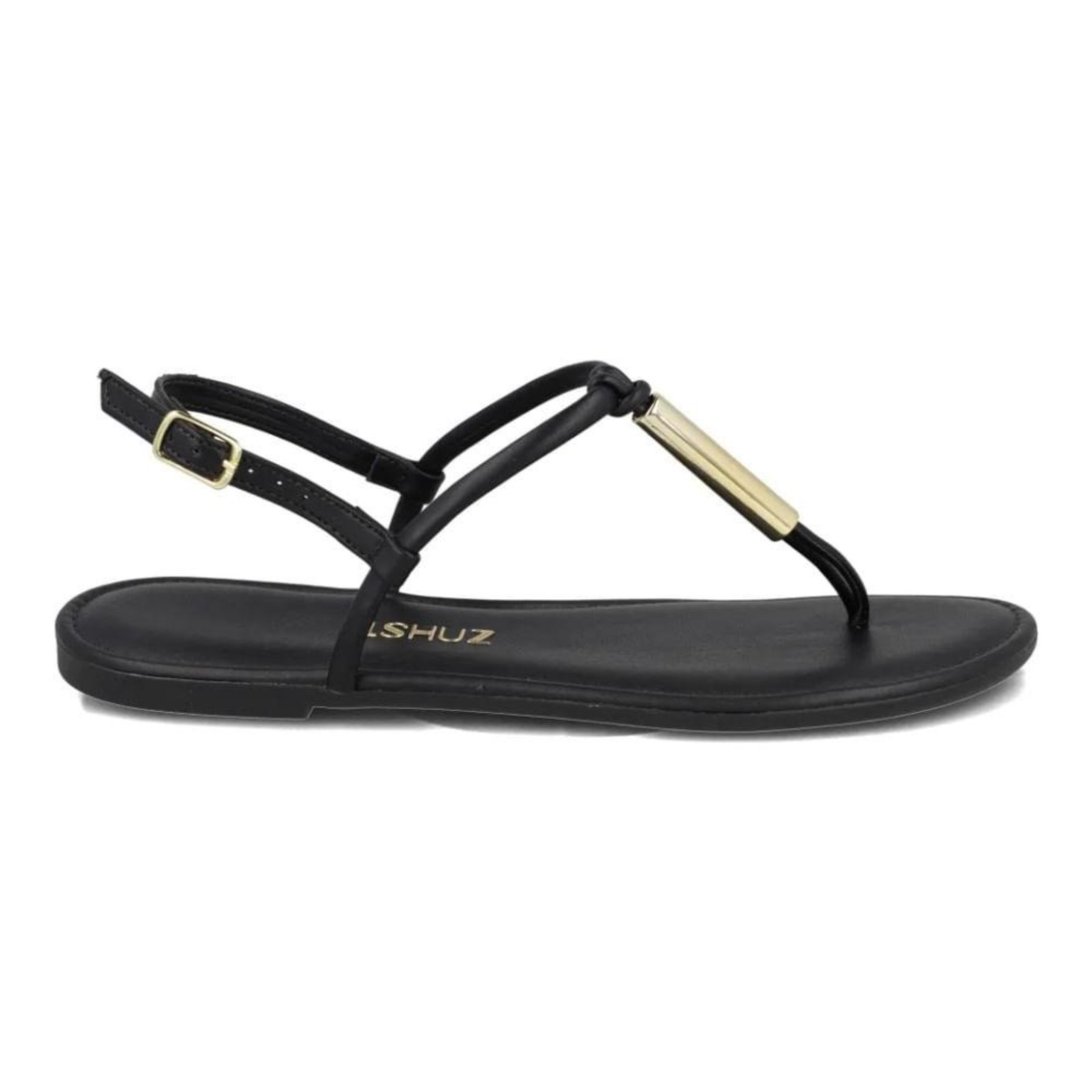 Sandália Rasteira M Shuz Gold Detail Feminina Preto