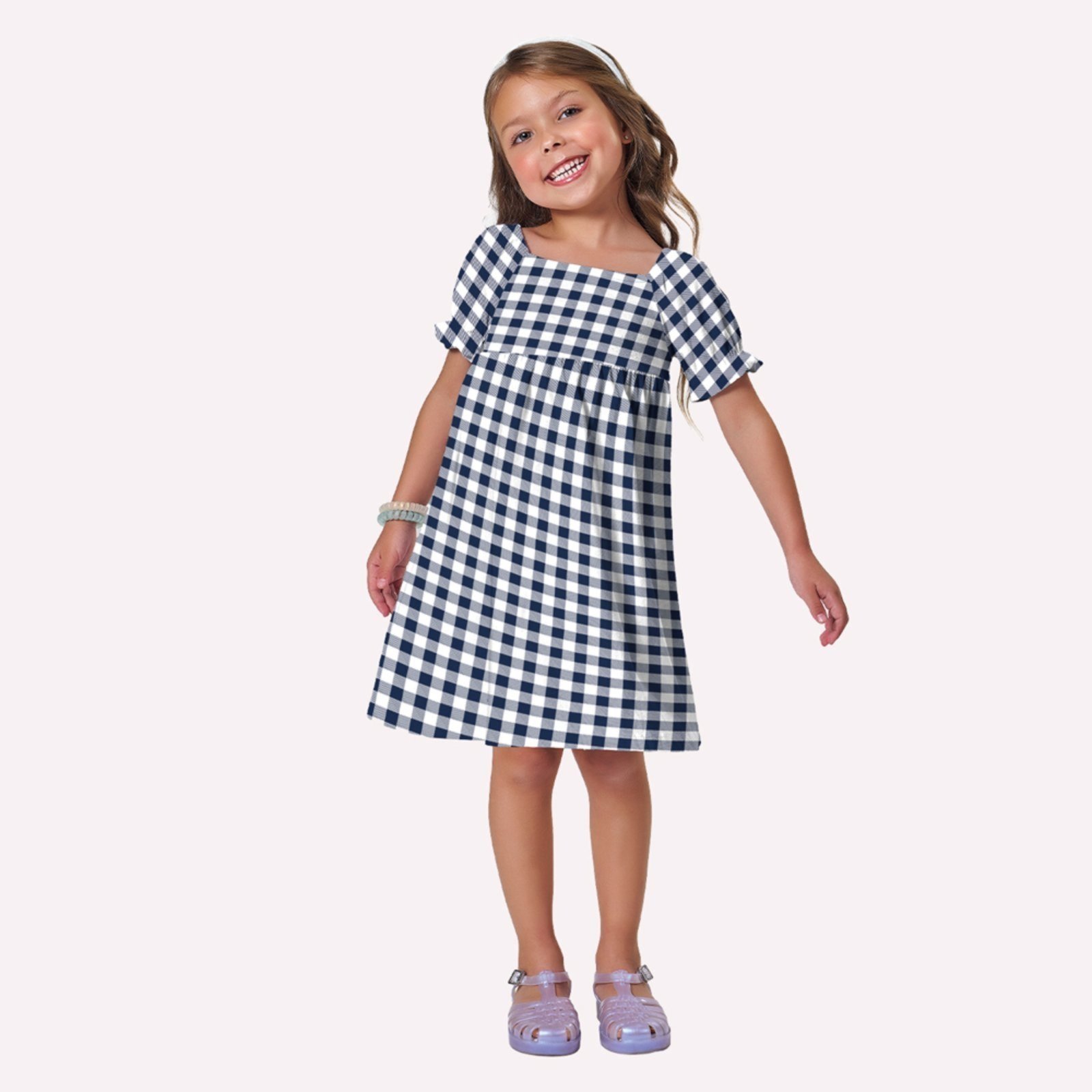 Vista 2 Infantil - Vestido Menina Xadrez Kyly azul Kyly azul