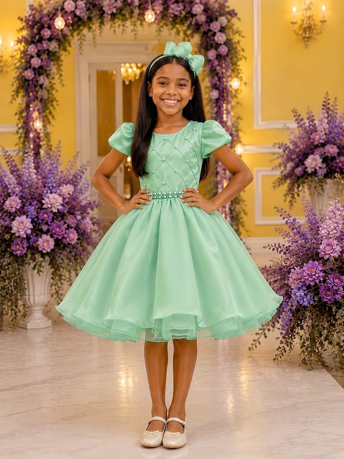 Infantil - Vestido Menina Juvenil Festa Verde Formatura Casamento Juvenil Princesa Social Rodado Florista Dama Daminha Aniversário Luxo