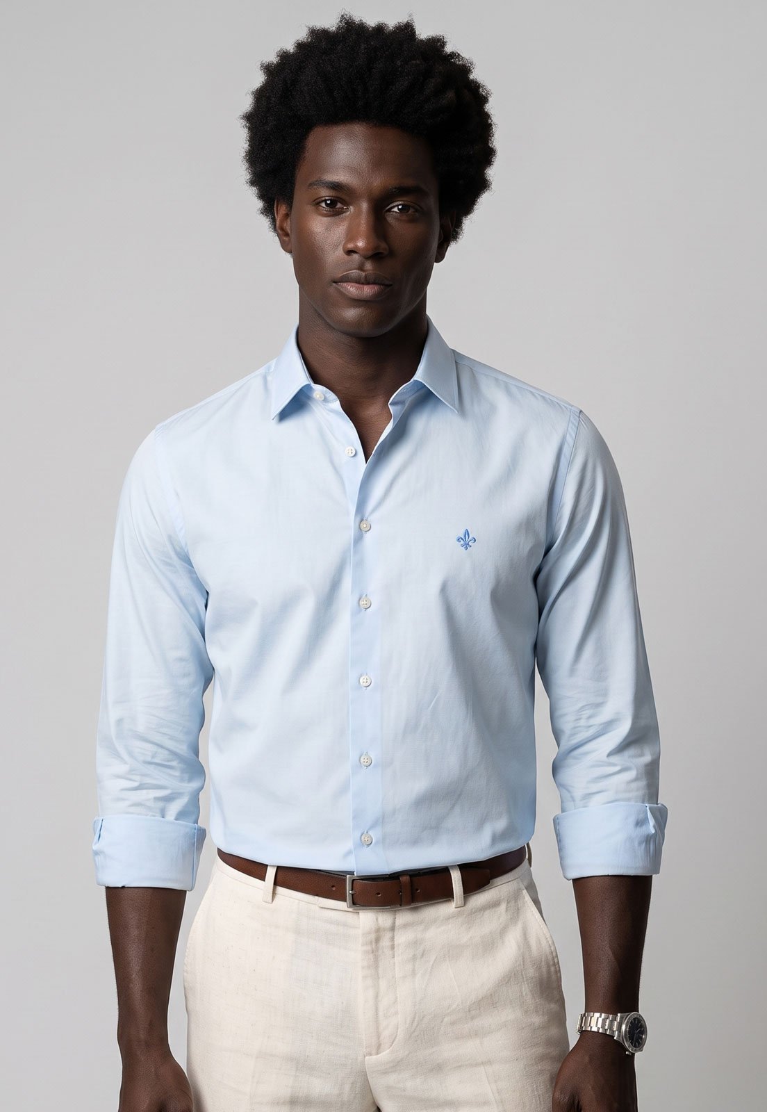 Camisa Masculina Dudalina Logo Azul Claro