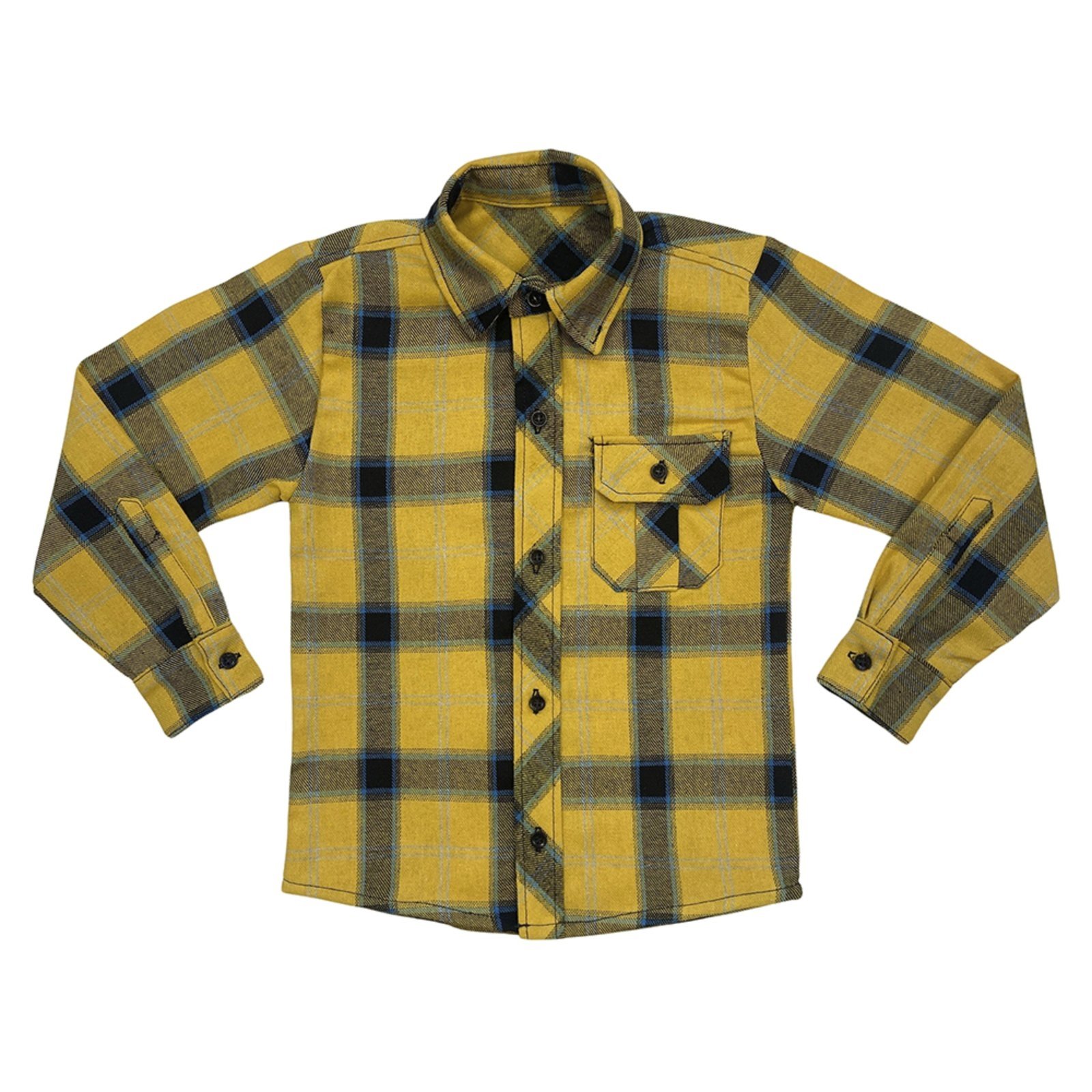 Infantil – Camisa Juvenil Look Jeans Manga Longa Xadrez Flanelado Amarelo