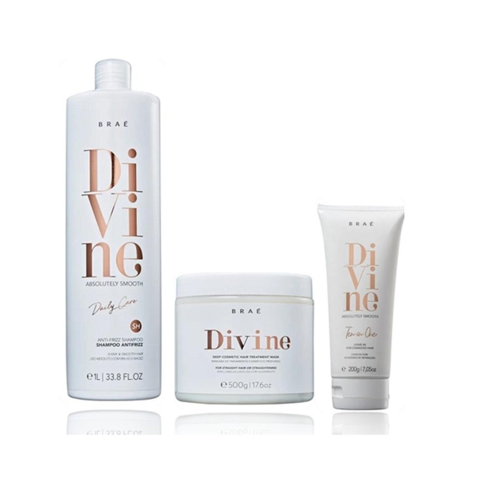 Brae Divine Anti-Frizz – Shampoo 1L+ Máscara 500g+ Leave-in 200g