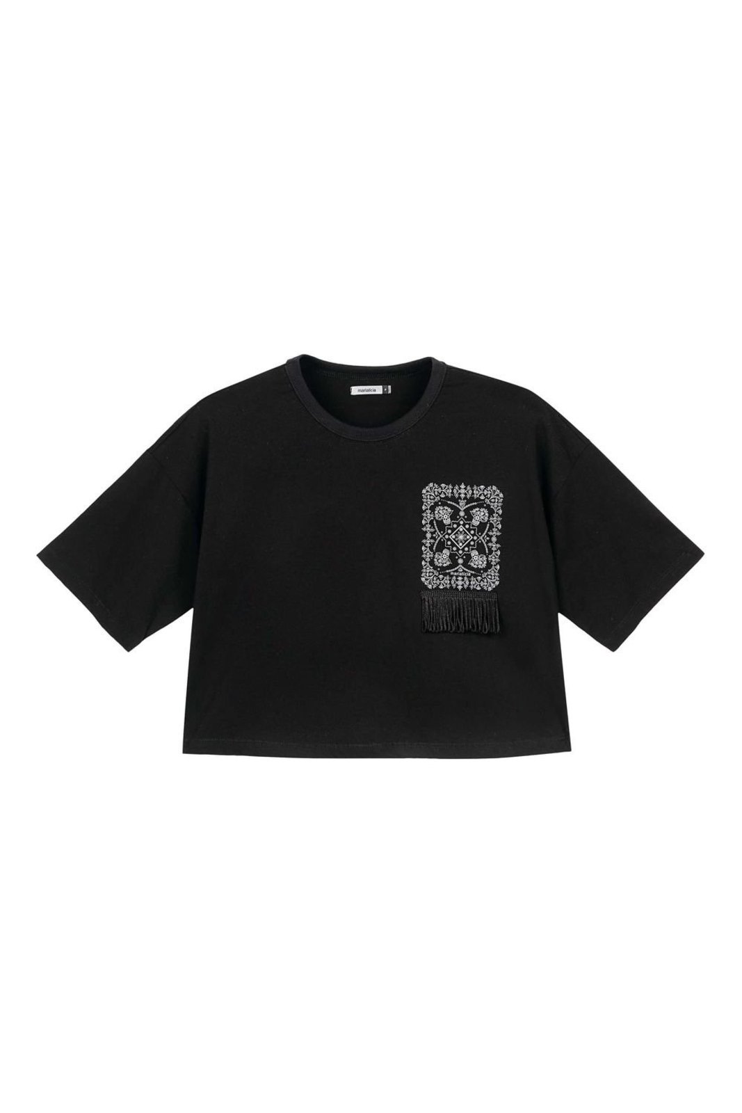 Blusa Feminina Estampa Com Franja Marialícia Preto