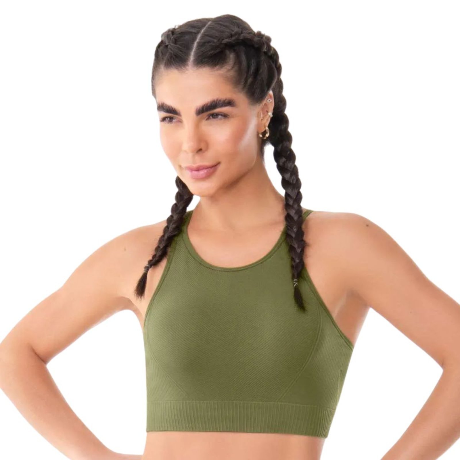 Top Fitness Texturizado Alças Retas E Transpassadas Bojo Removível Sem Costura Zee Rucci