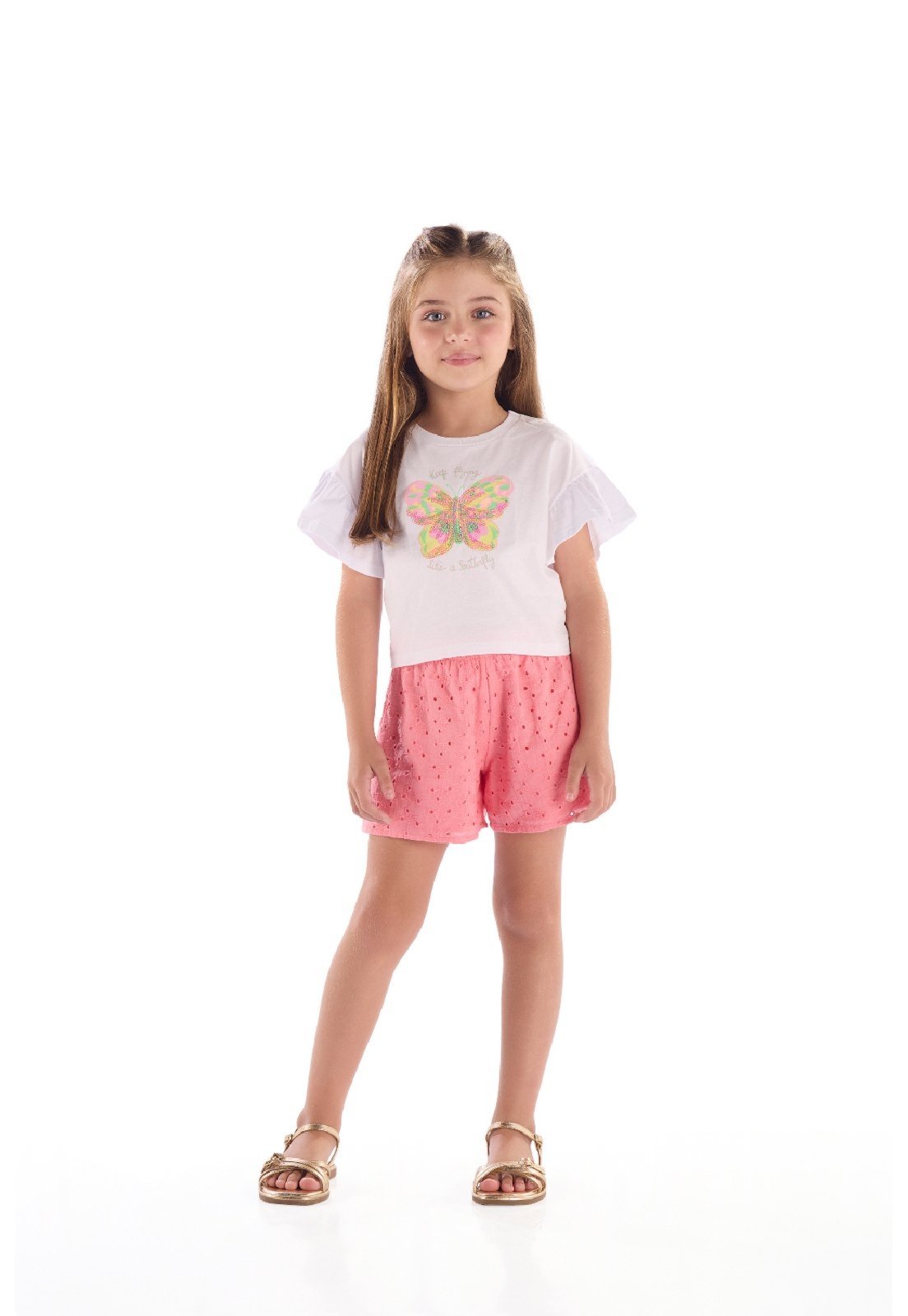 Infantil - Conjunto Blusa Borboleta Short Laise Quimby Rosa