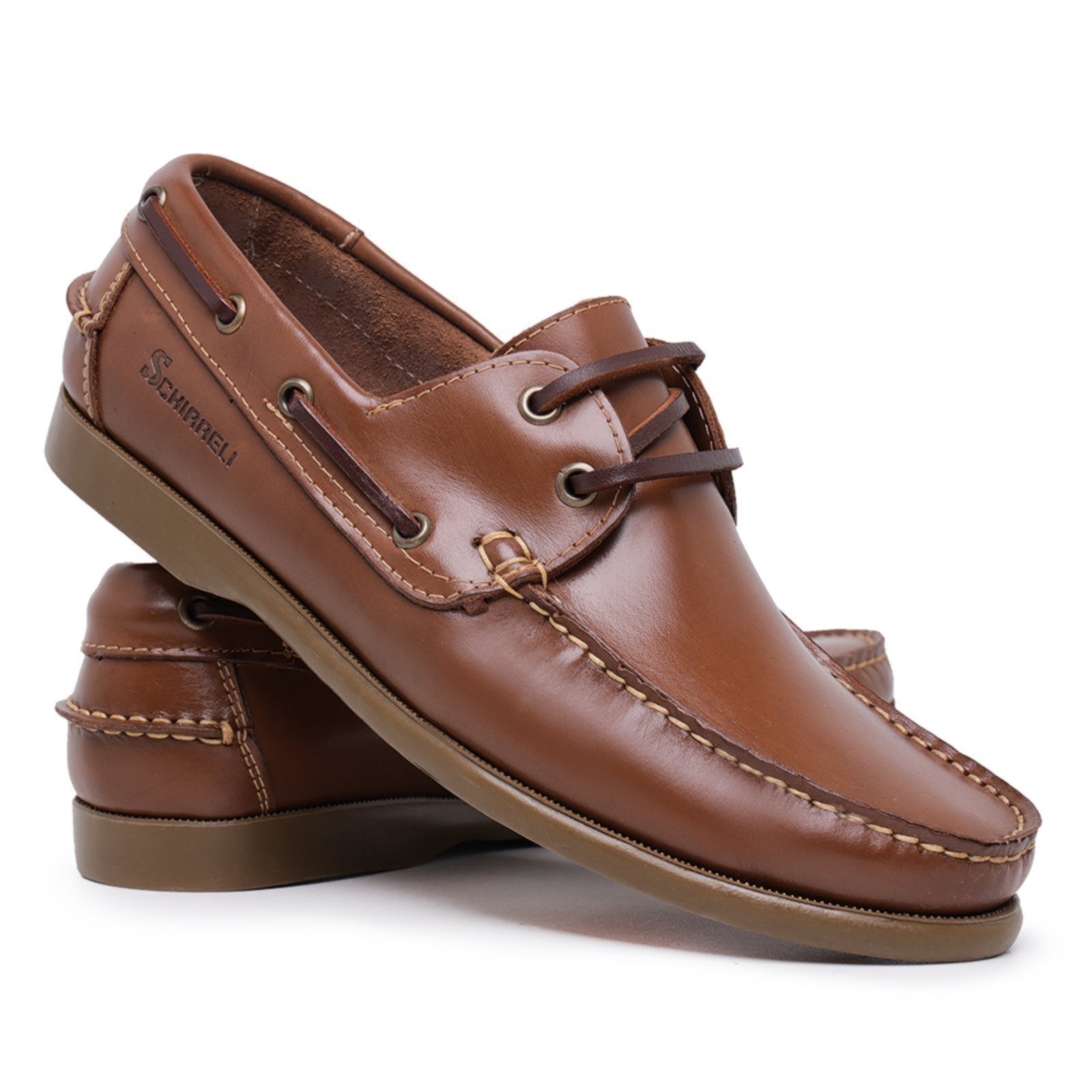 Mocassim Masculino De Couro Schiareli 606 Macio Leve Confortável Marrom Escuro Encerado