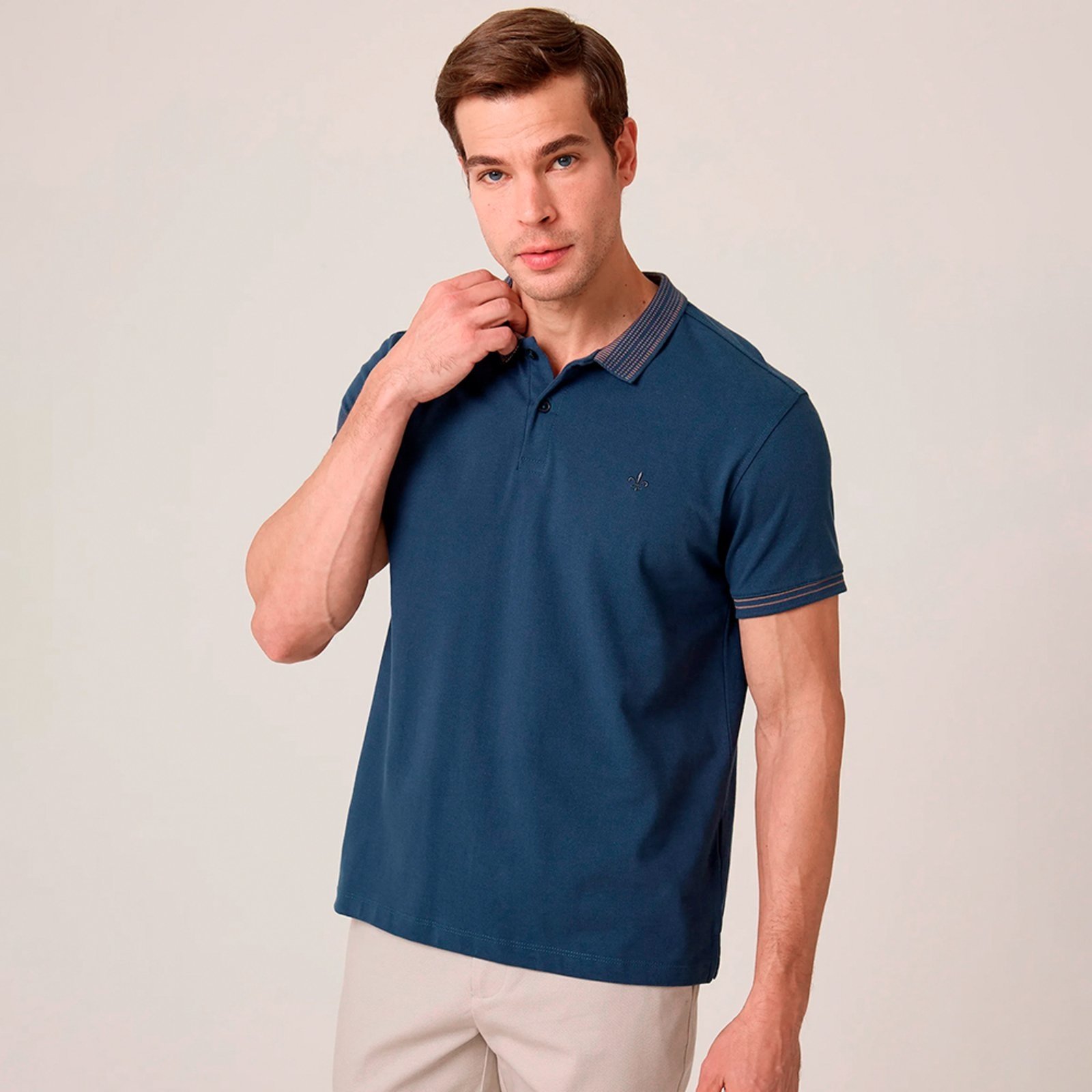 Camisa Polo Dudalina Piquet Jacquard Pr26 Marinho Masculino