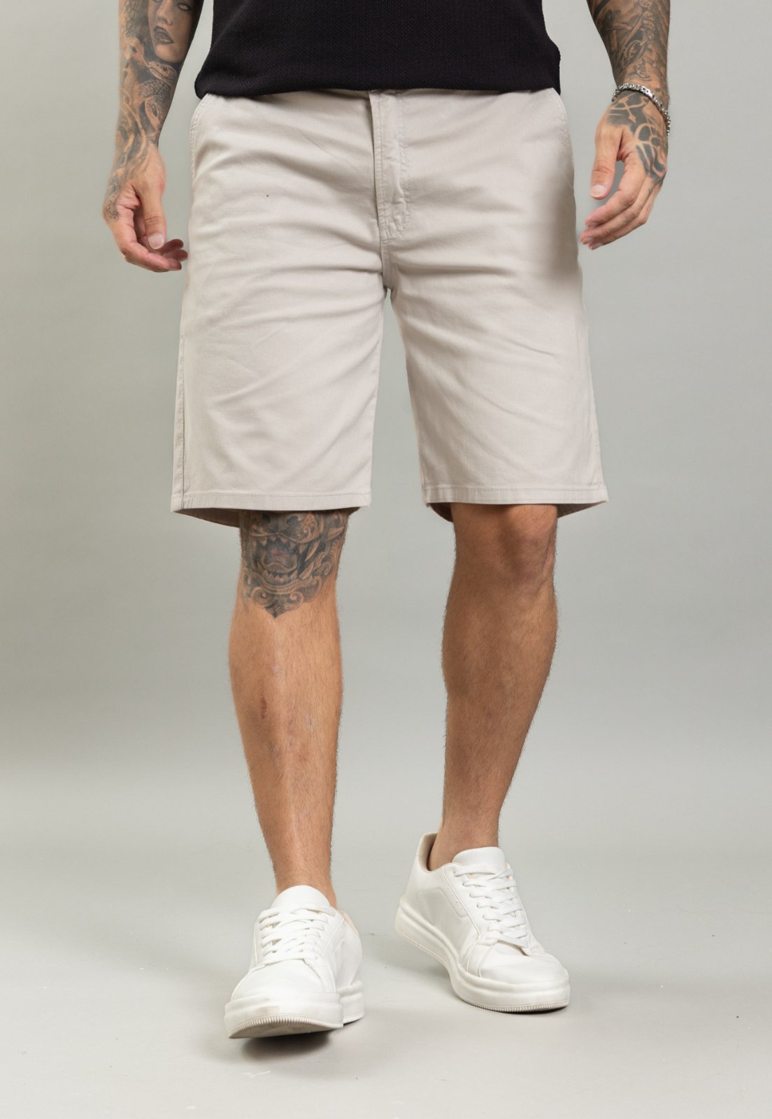 Bermuda Sarja Masculina Casual Slim Color Dialogo Cinza