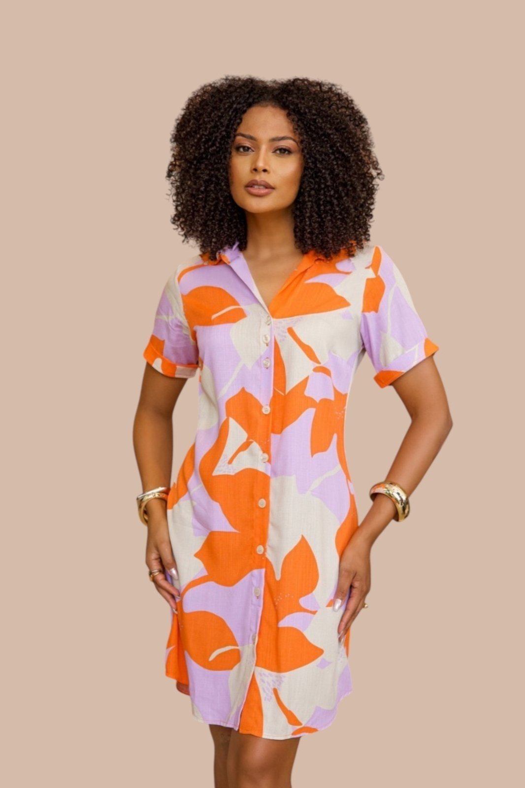 Chemise Aberta Ícone Fashion Manga Curta Estampa Flor do Sol
