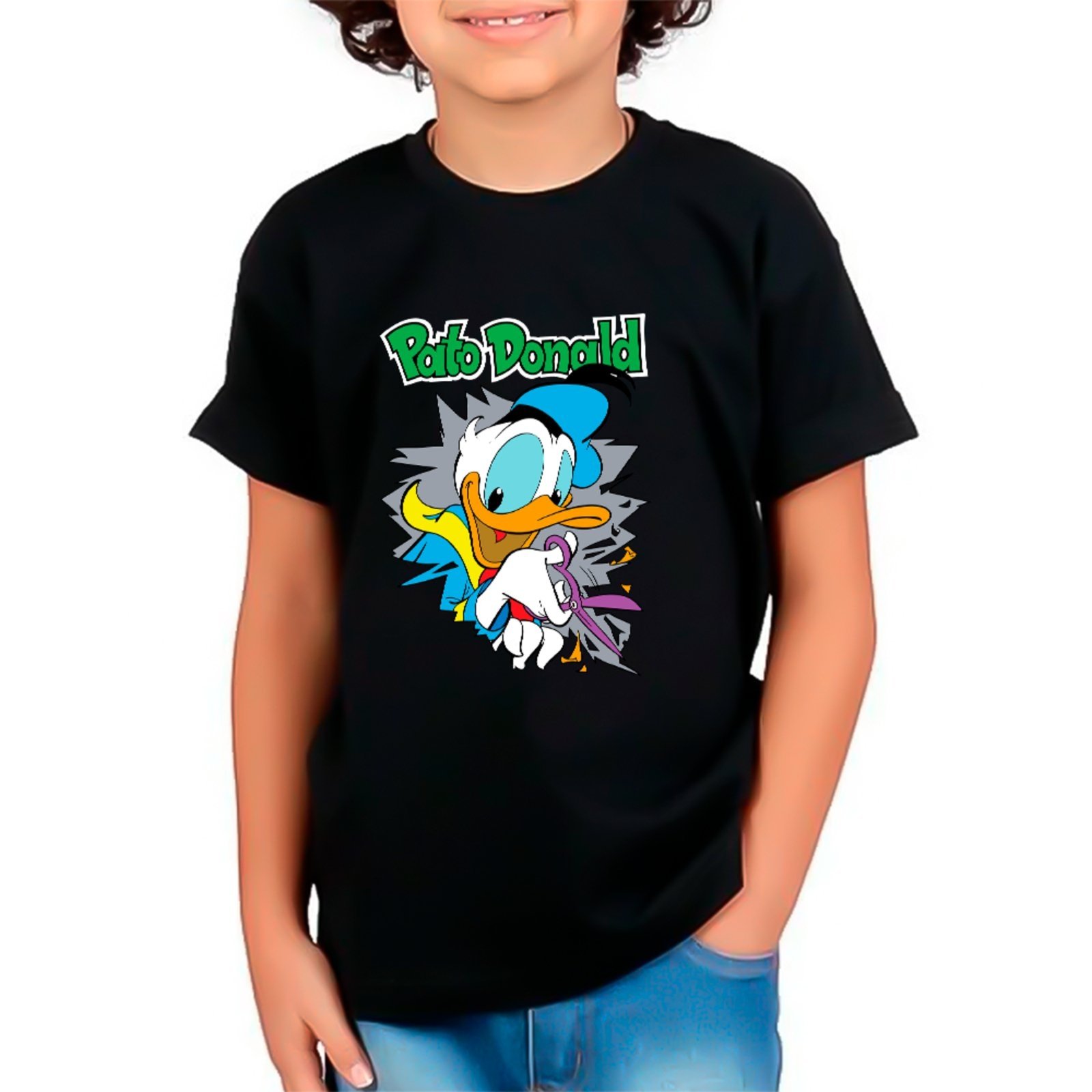 Infantil - Camiseta Pato Animado Visual Unissex Preto
