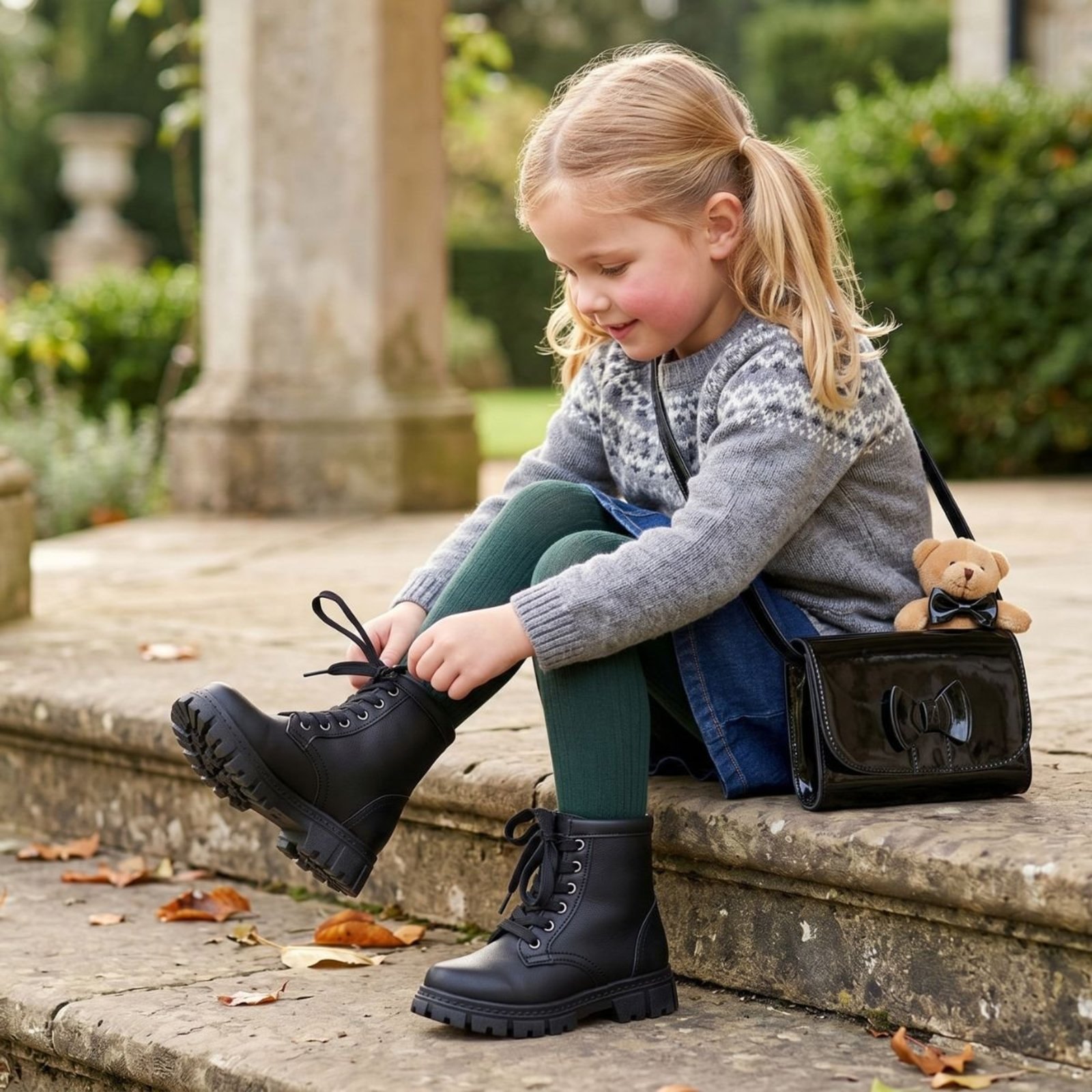 Infantil - Kit Bota Coturno Menina Cano Médio Tratorada Confortável Leve e Casual com Bolsinha de Ombro Delicada Moda Blogueira