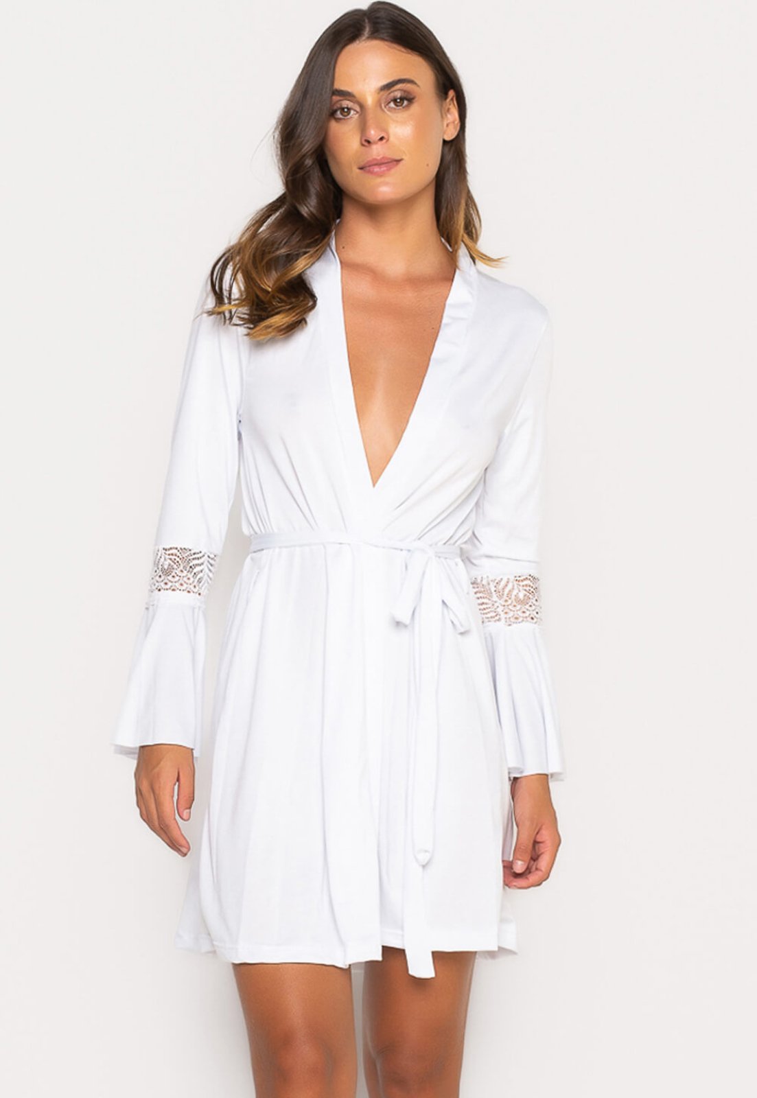 Robe Bravaa Store Hobby Roupão Feminino Noiva Renda Sexy Luxo Hobe 241 Branco