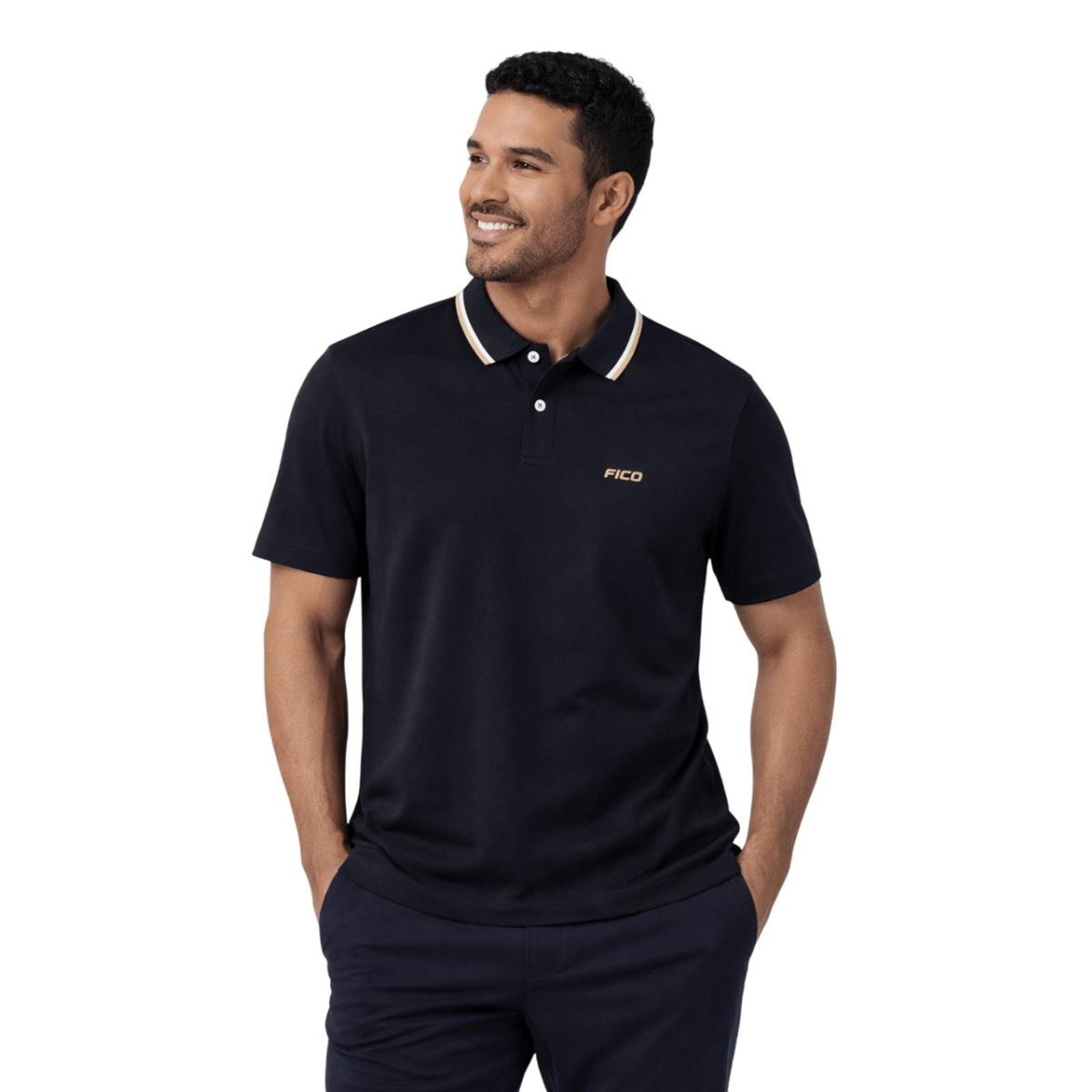 Camisa Polo Manga Curta Masculina Slim Fico B0039 Preto