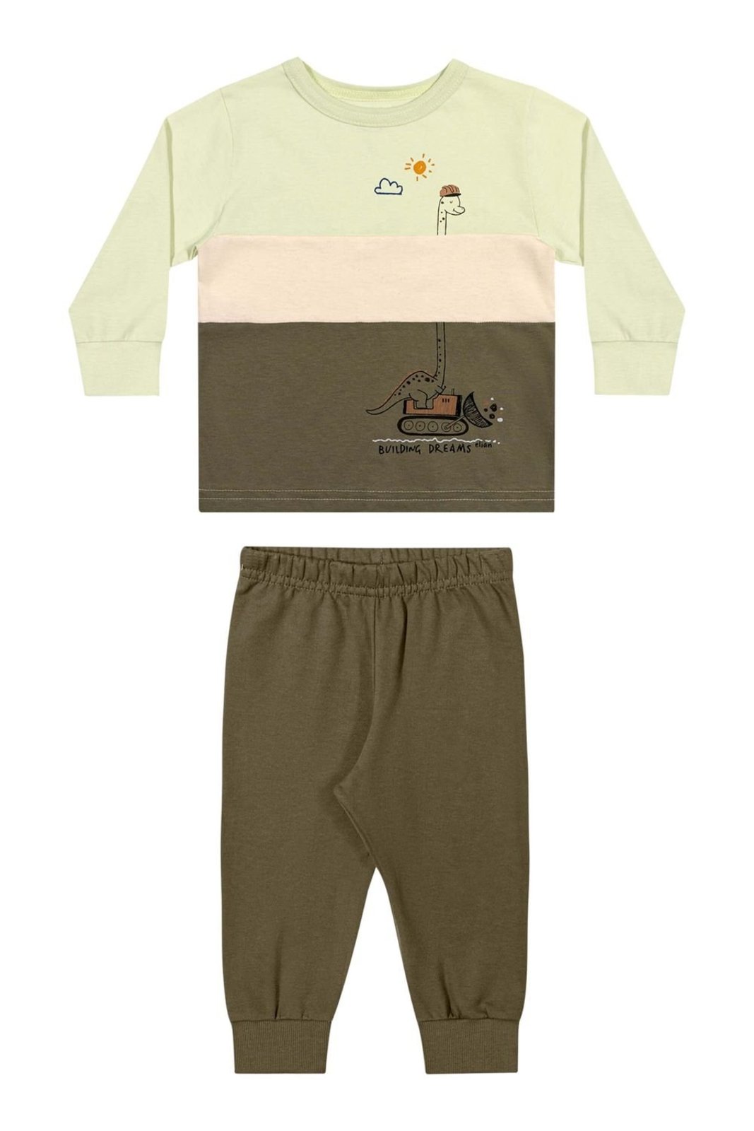 Infantil - Conjunto Menino Tricolor Dinossauro Elian Verde