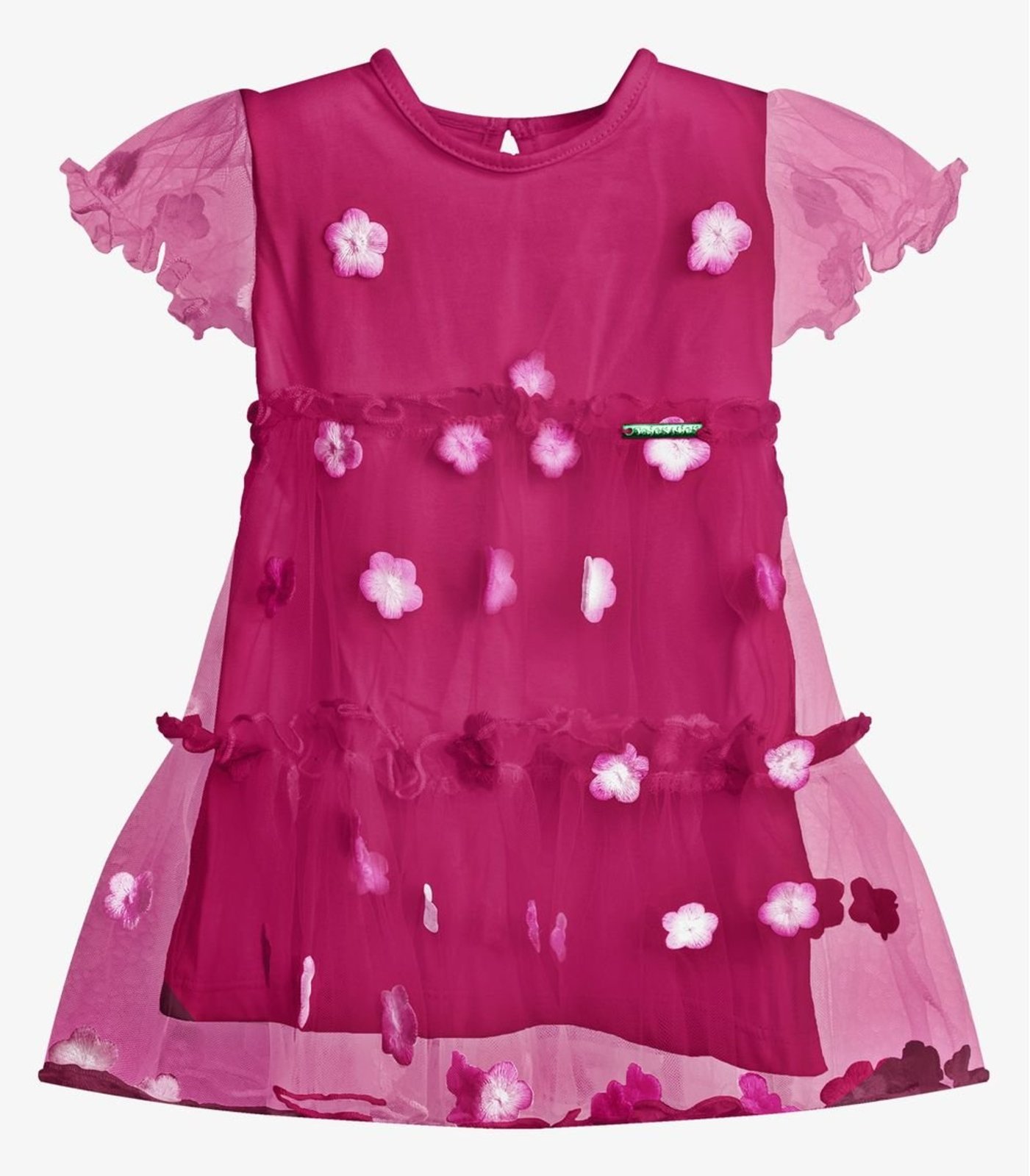 Infantil - Vestido Feminino Tule Bordado Floral Trick Nick Rosa