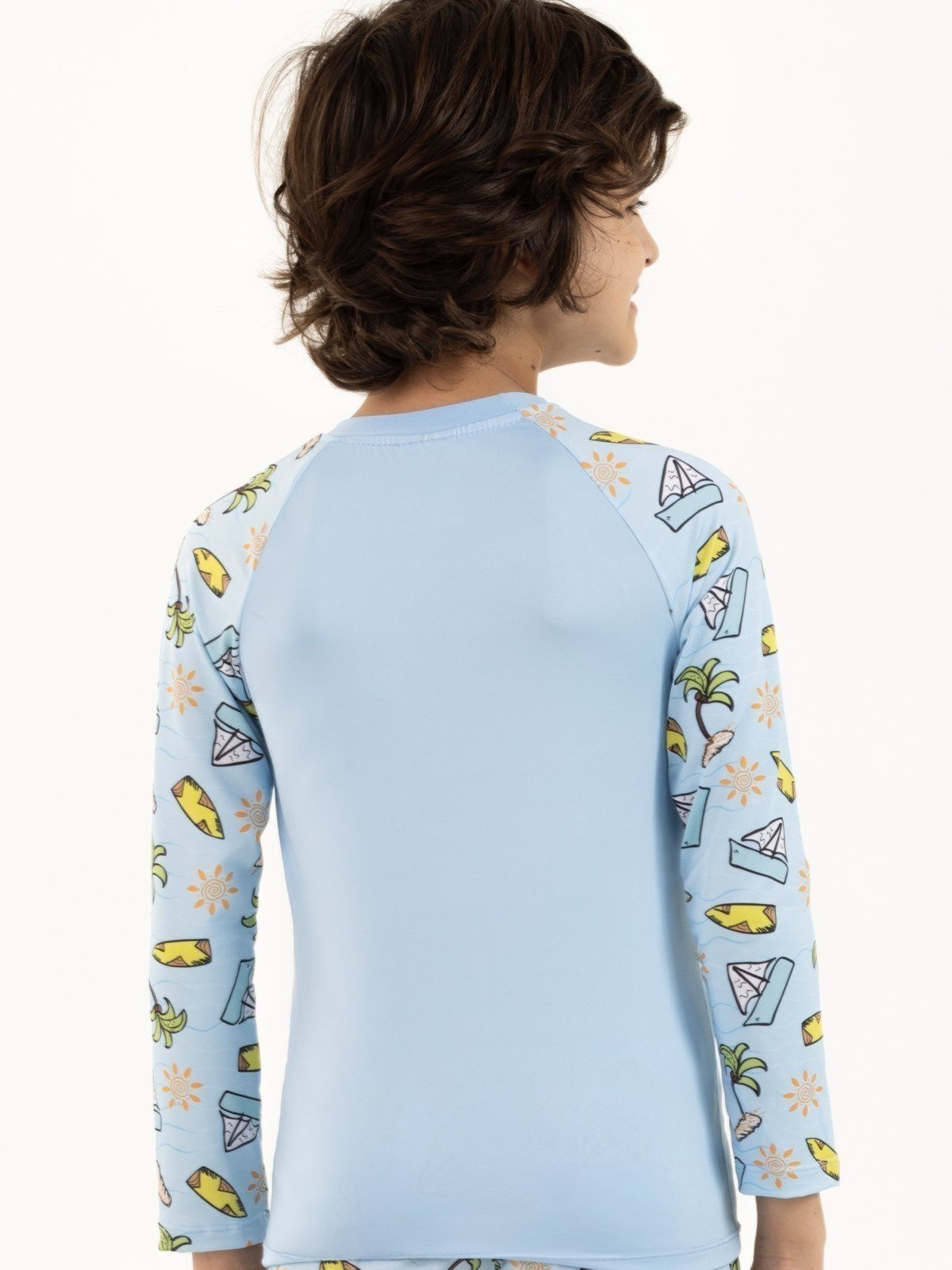 Vista 3 Camisa de Praia e Banho Menino com Proteção UV 50 - Brisa do Litoral Magicamente Kids azul Magicamente Kids azul