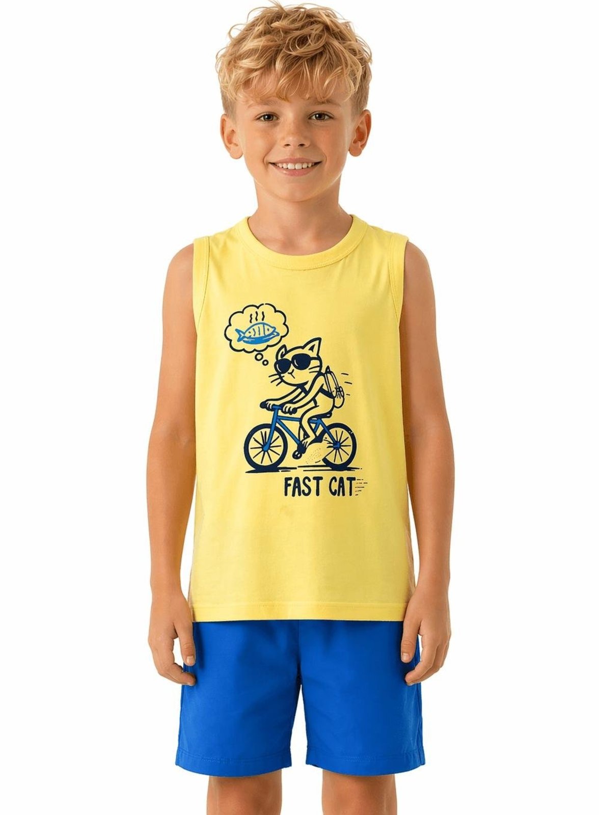 Infantil - Conjunto Menino Fast Cat Alphabeto Lima e Azul Amarelo