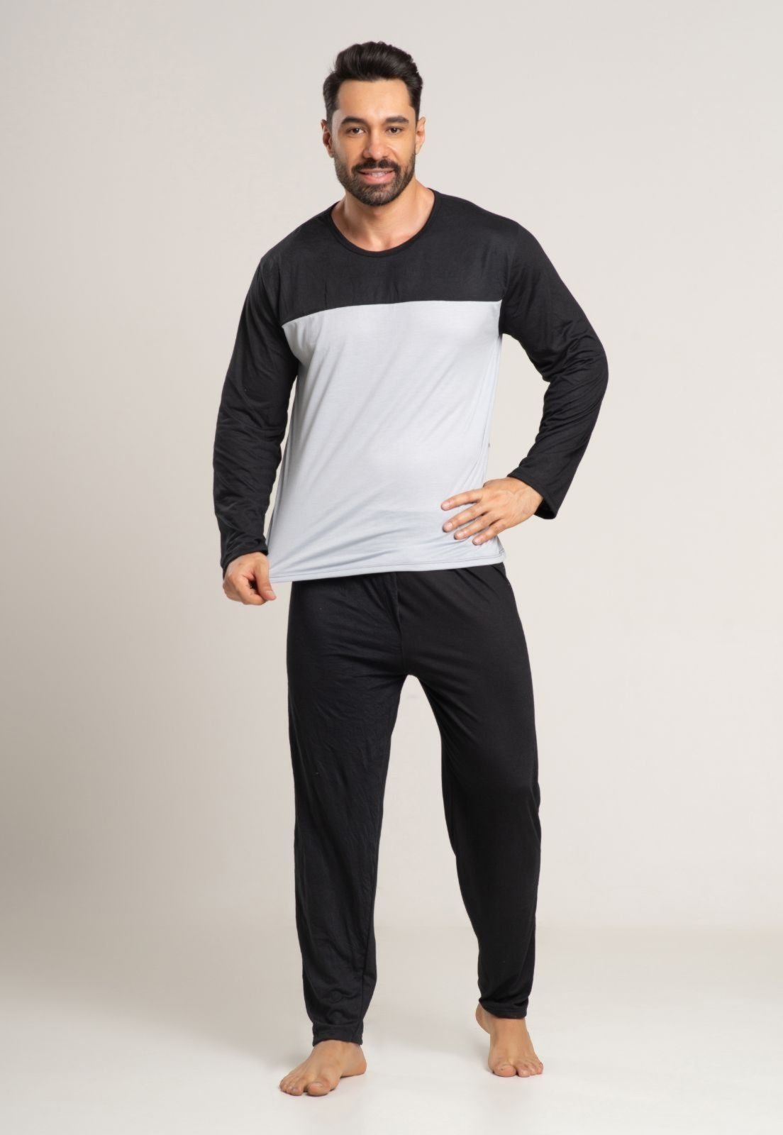 Pijama Bella Fiore Modas Masculino Manga Longa Preto