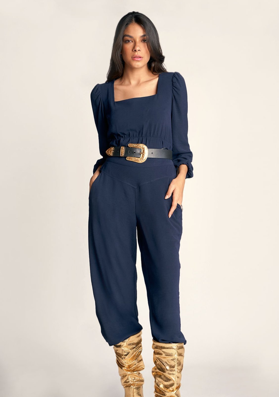 Calca Zinco Pantalona Cós Alto Bolso-Faca Azul