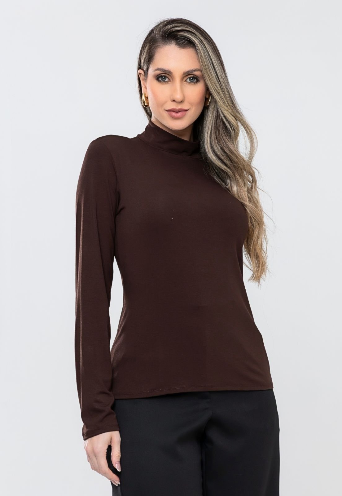 Blusa Manga Longa Cacharel Linha Premium Elegante Cafe Docce Mulher