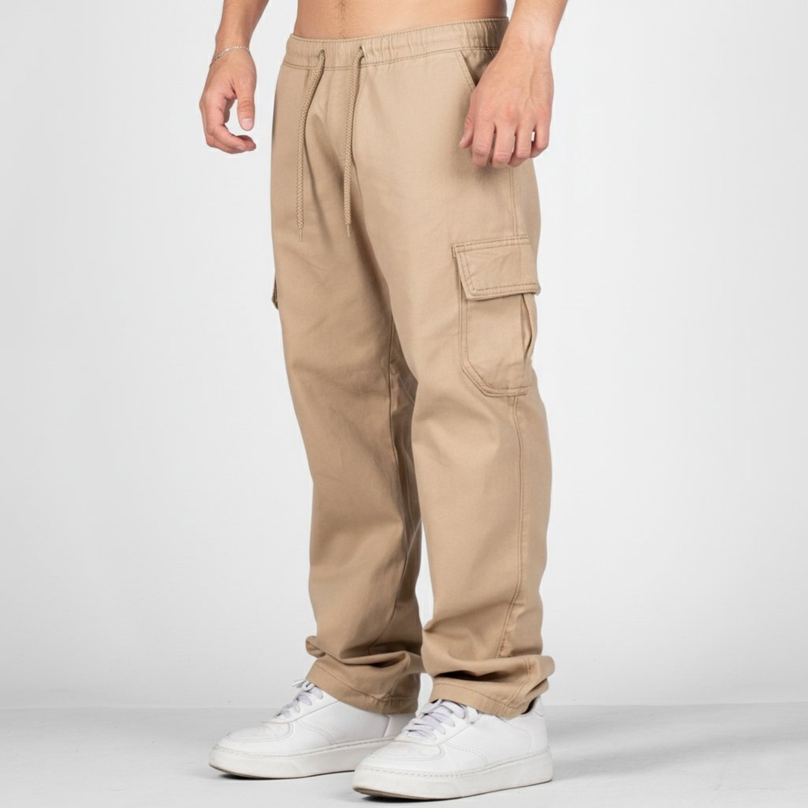 Calça Jogger Cargo Sem Punho Masculina Bege