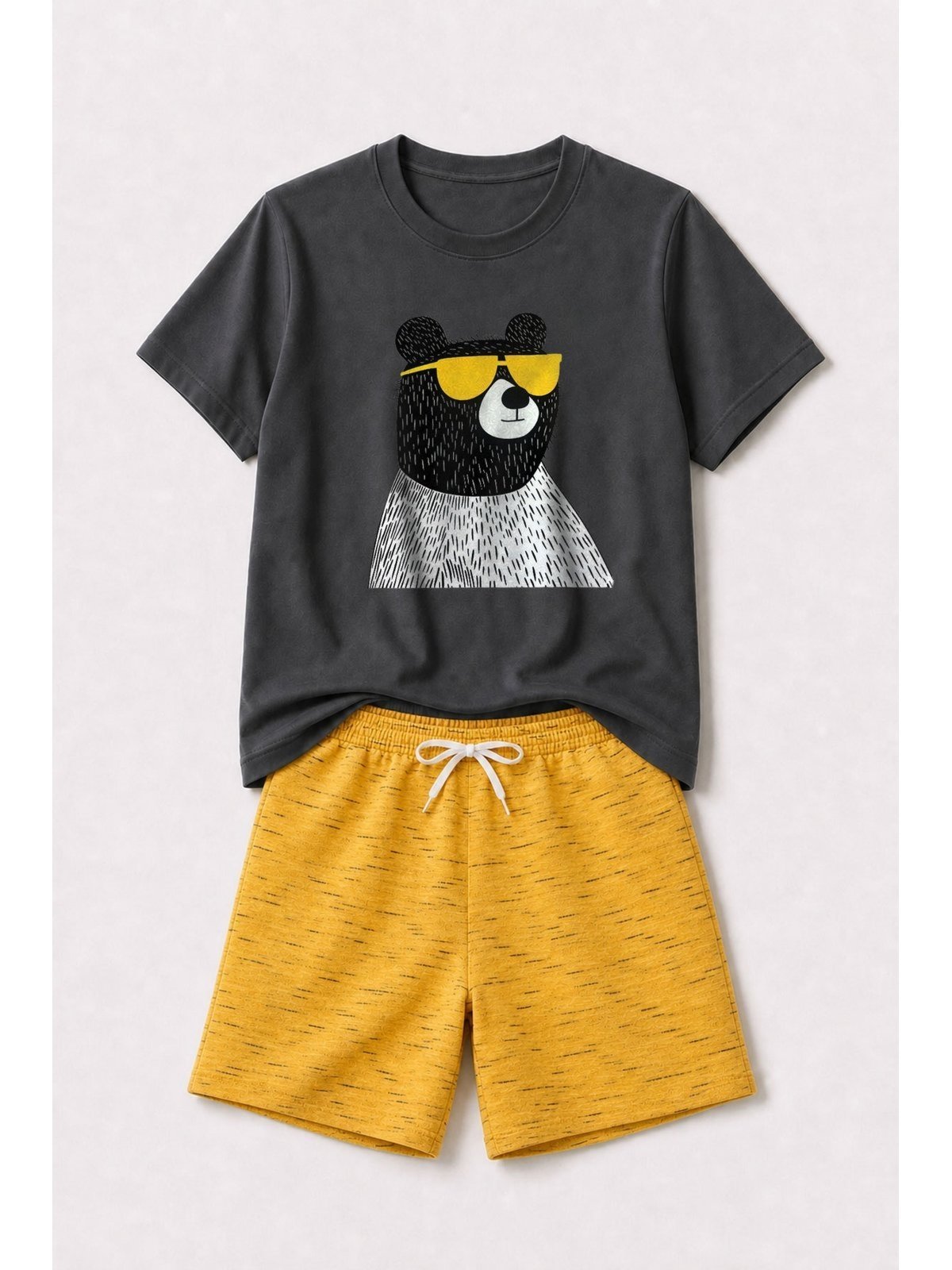 Infantil - Conjunto Masculina Algodão Urso Óculos Grafite - Babei no Look