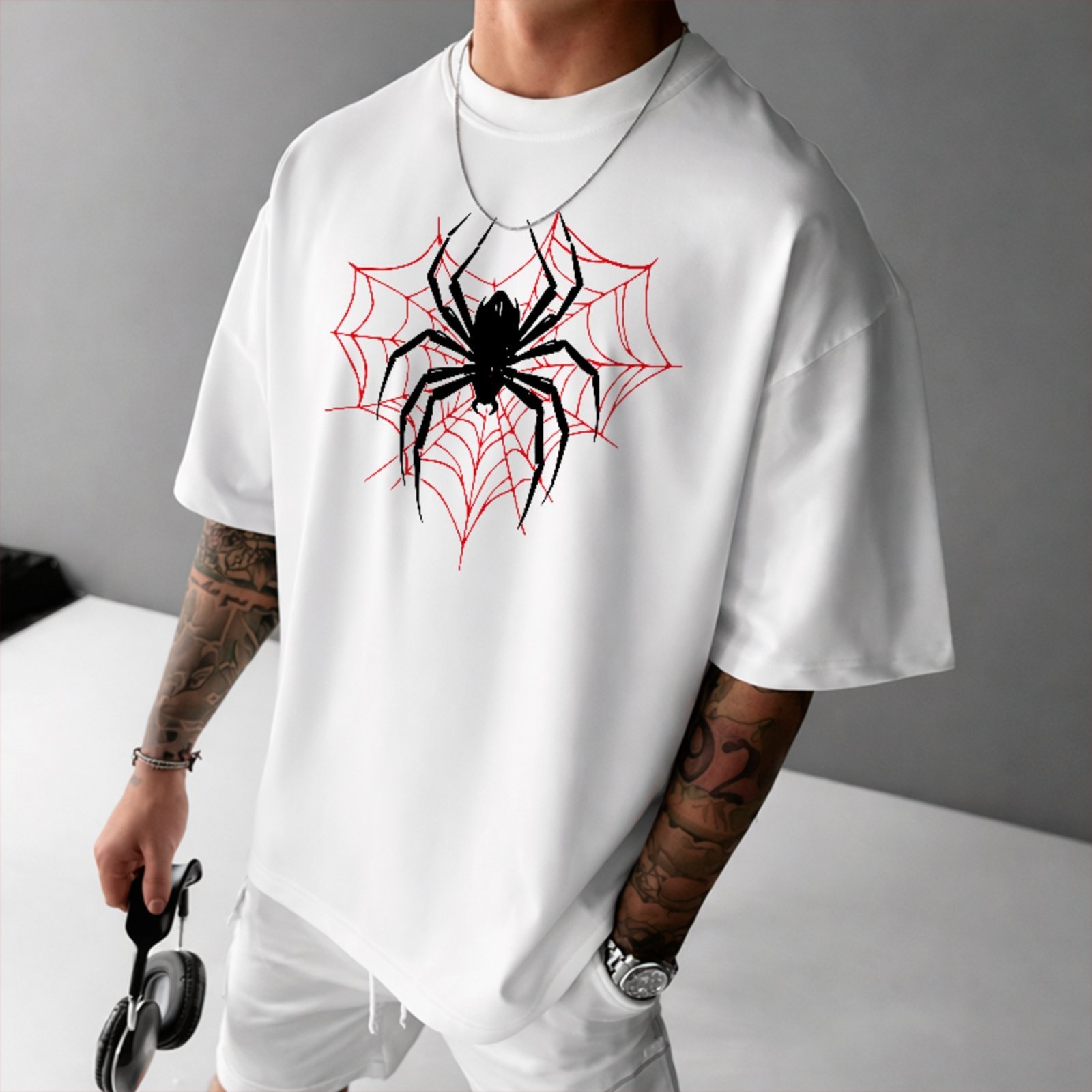 Camiseta Oversized Spider Man Web Dark Style Street Unissex Branco