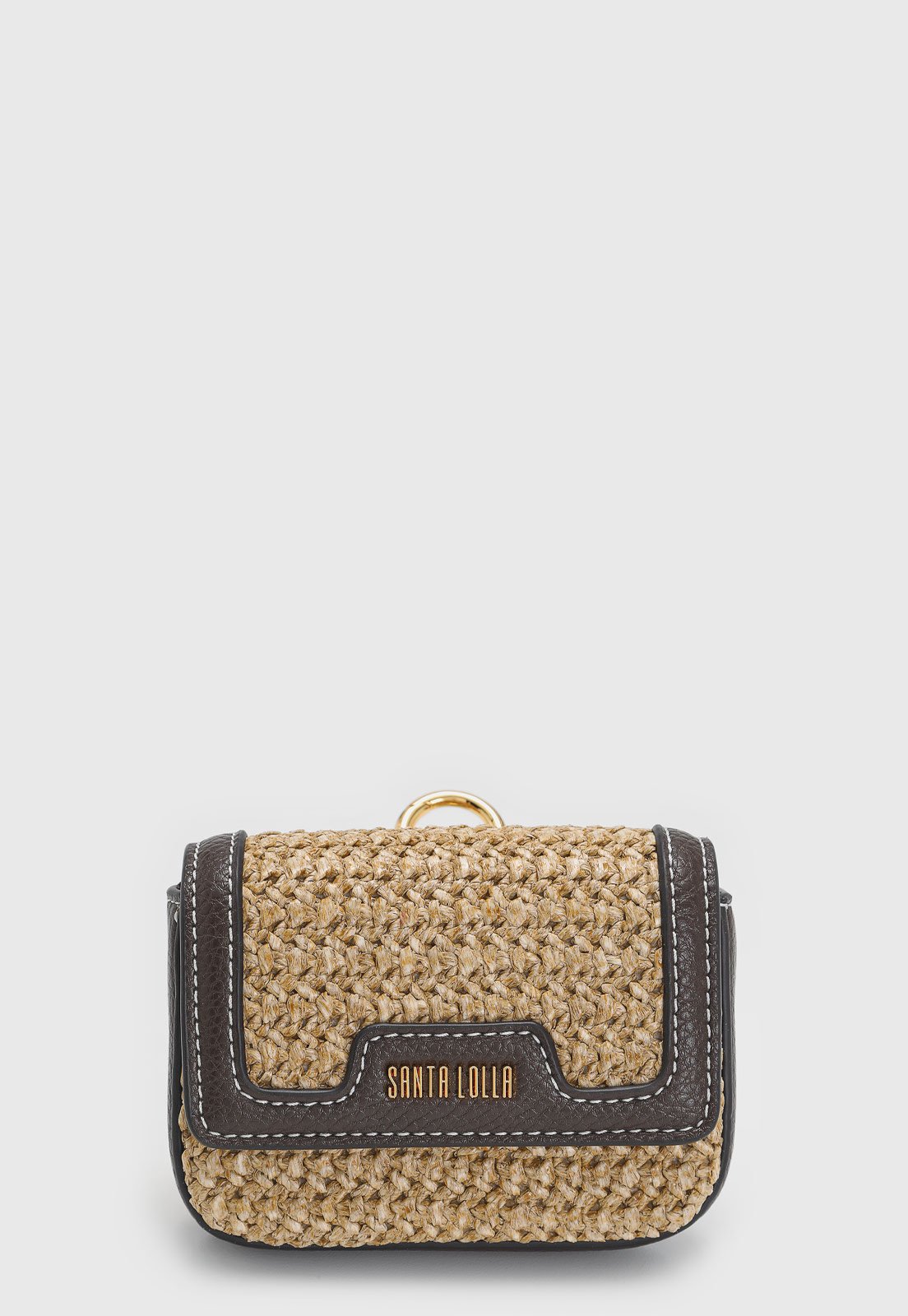 Chaveiro Feminino Santa Lolla Mini Bolsa Tramada Bege