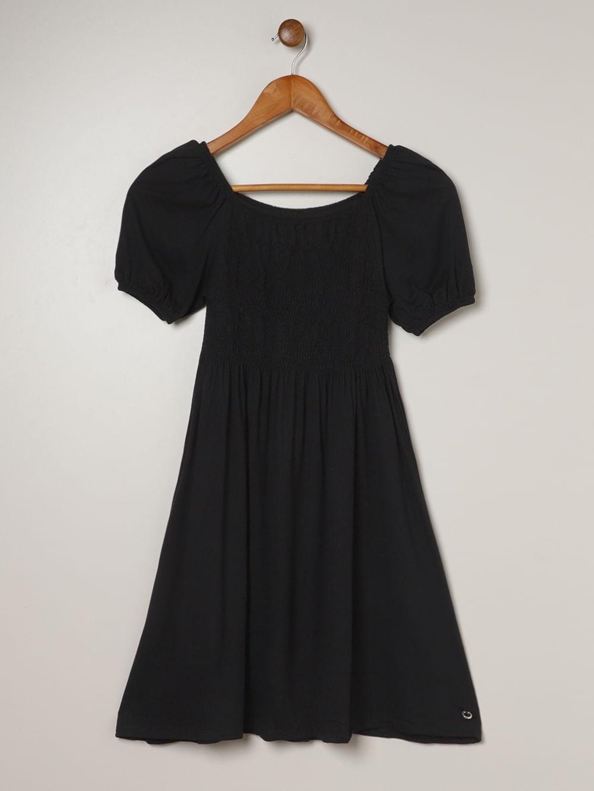 Vestido Texturizado Lastex Juvenil Para Menina - PRETO