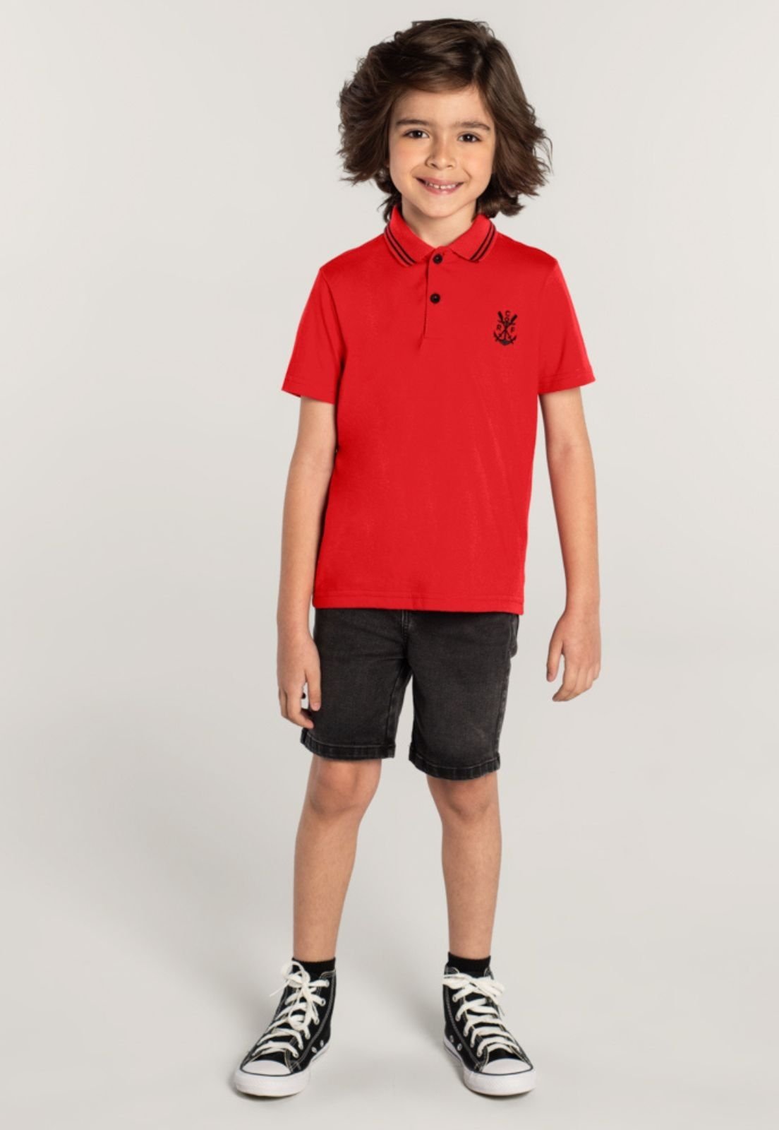 Infantil - Camiseta Polo Unissex Flamengo Brandili Vermelho
