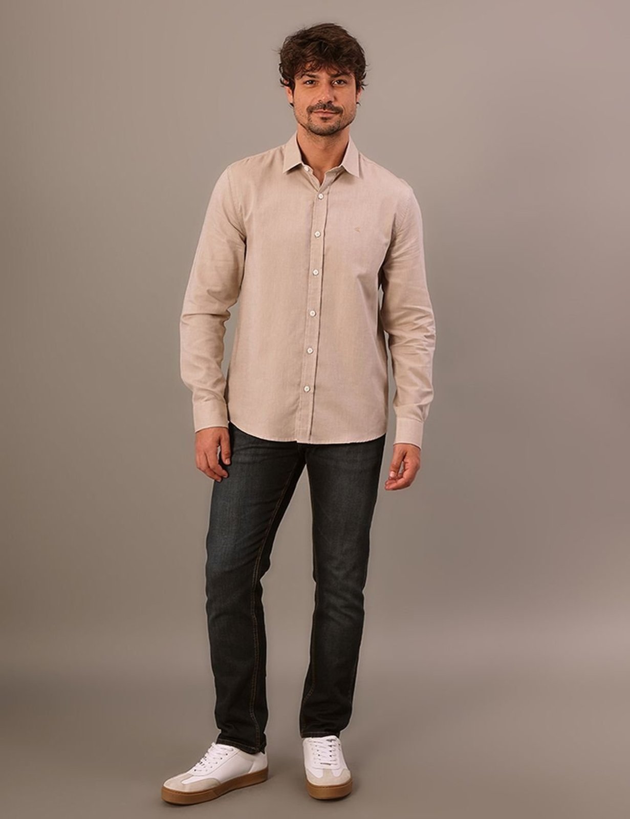 Camisa Manga Longa Calvin Klein Jeans Regular Oxford Leve - Caqui Medio Calvin Klein Jeans