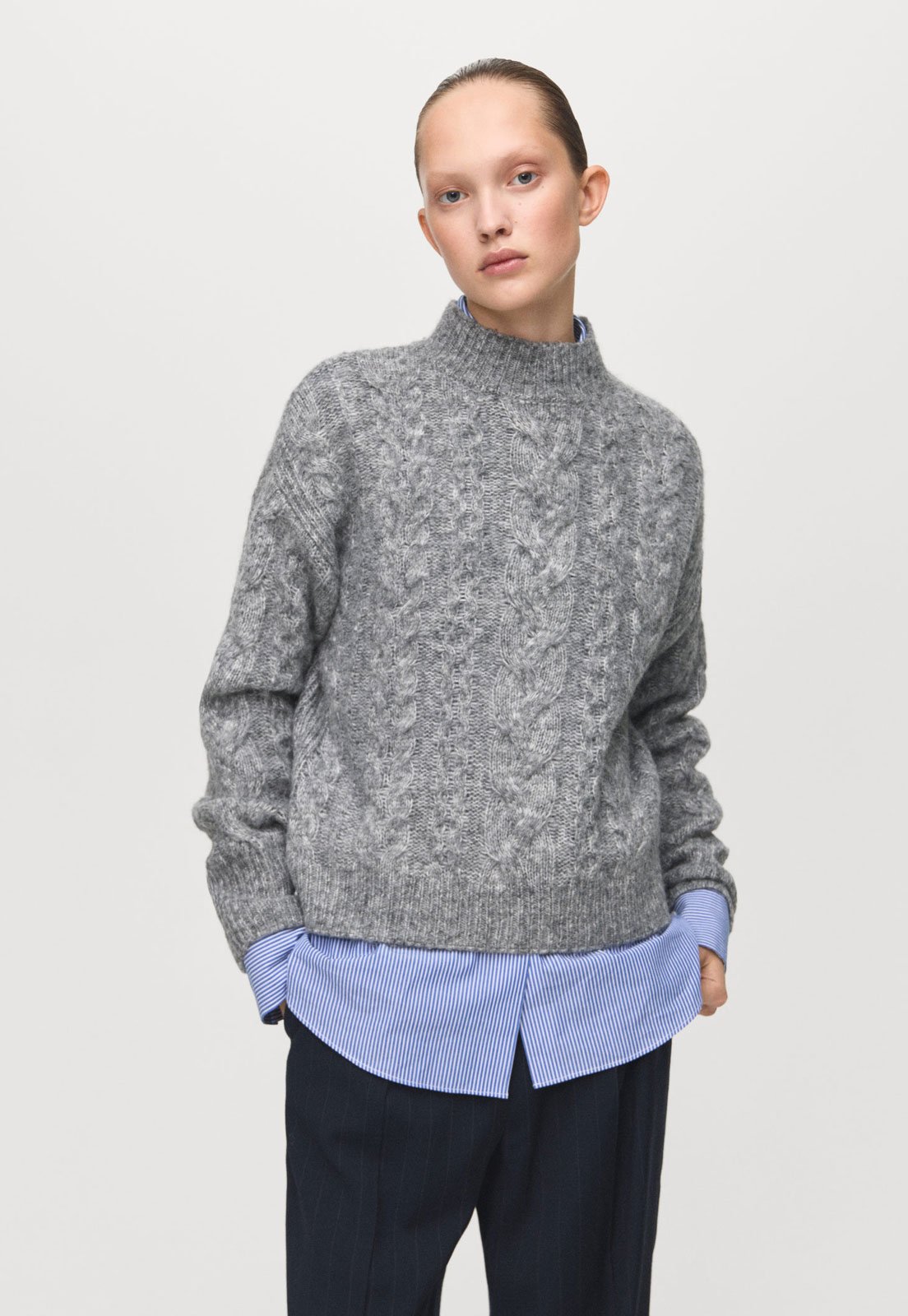 Suéter Feminino Mango Tricô Cinza