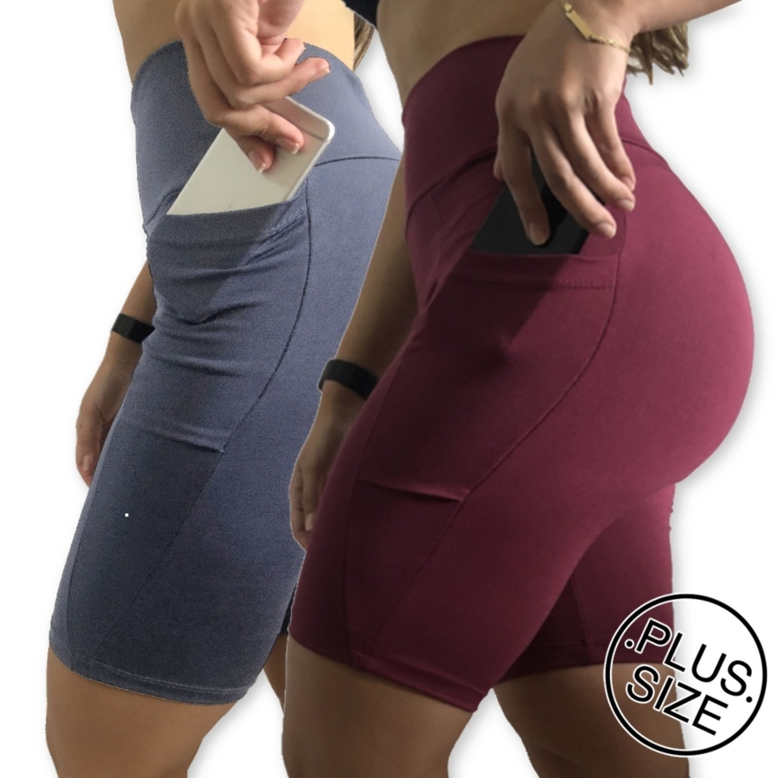 Kit 2 Bermudas Plus Size Heide Ribeiro Suplex com Bolso Esportes Cinza e Vinho