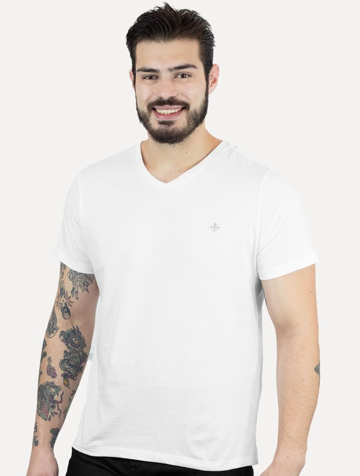Camiseta Dudalina Masculina V-Neck Essential Gray Icon Branca