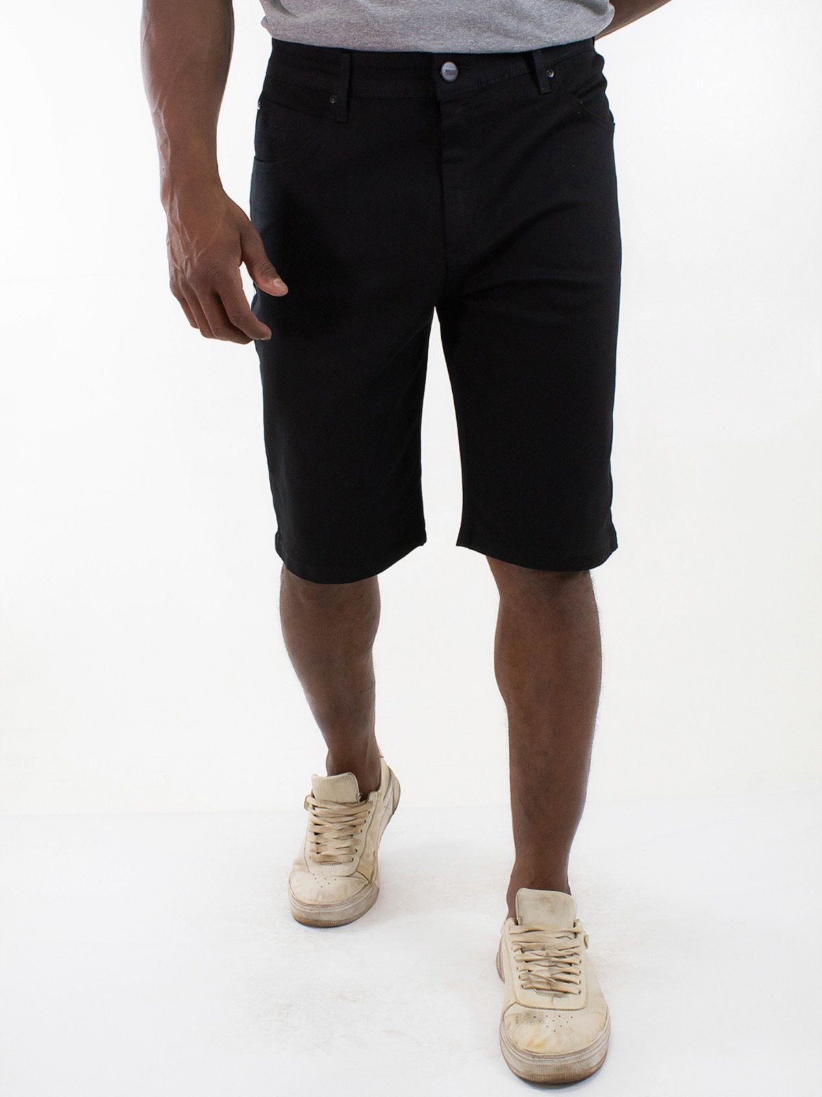 Bermuda Masculina Plus Size Sarja Preta Elastano Anticorpus