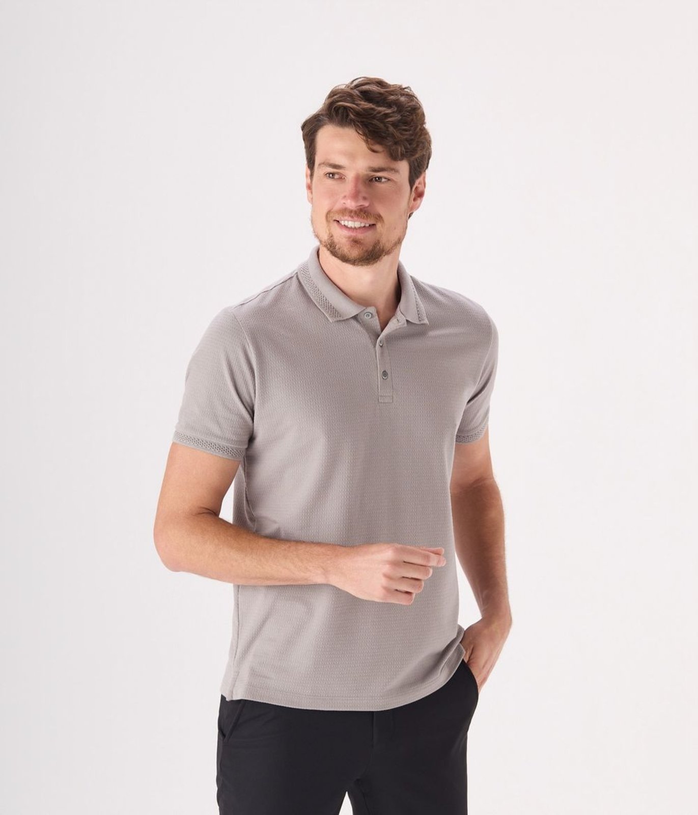 Polo Makenji Manga Curta Maquinetada Masculina Cinza Claro