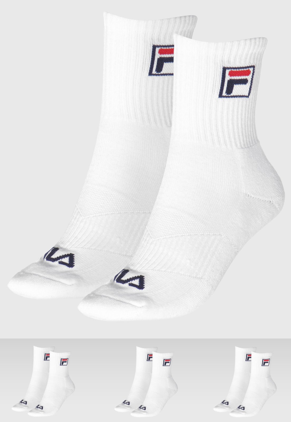 Vista 2 Kit 3pçs Meia Fila Cano Alto Fbox branco Fila branco