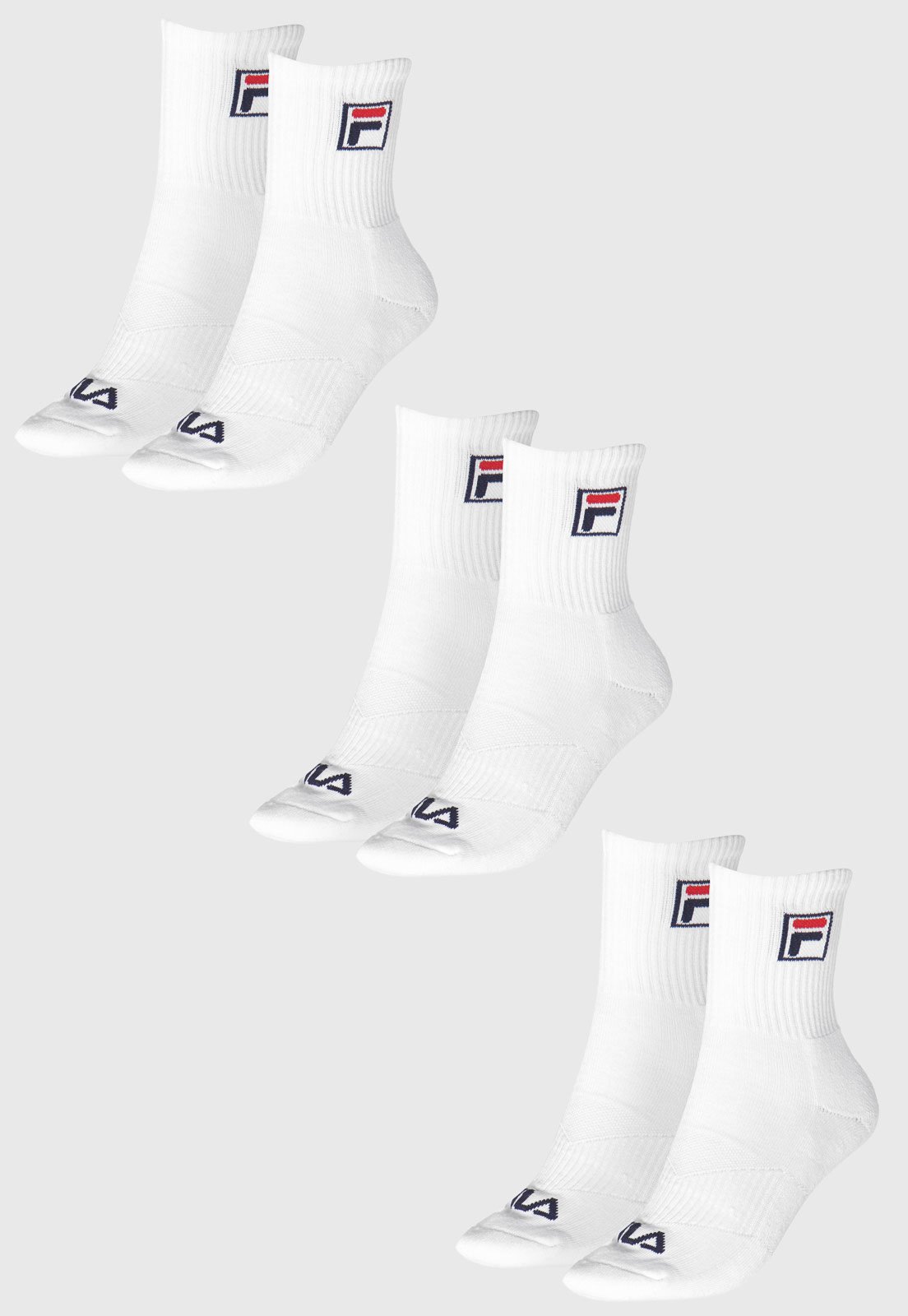 Vista 3 Kit 3pçs Meia Fila Cano Alto Fbox branco Fila branco
