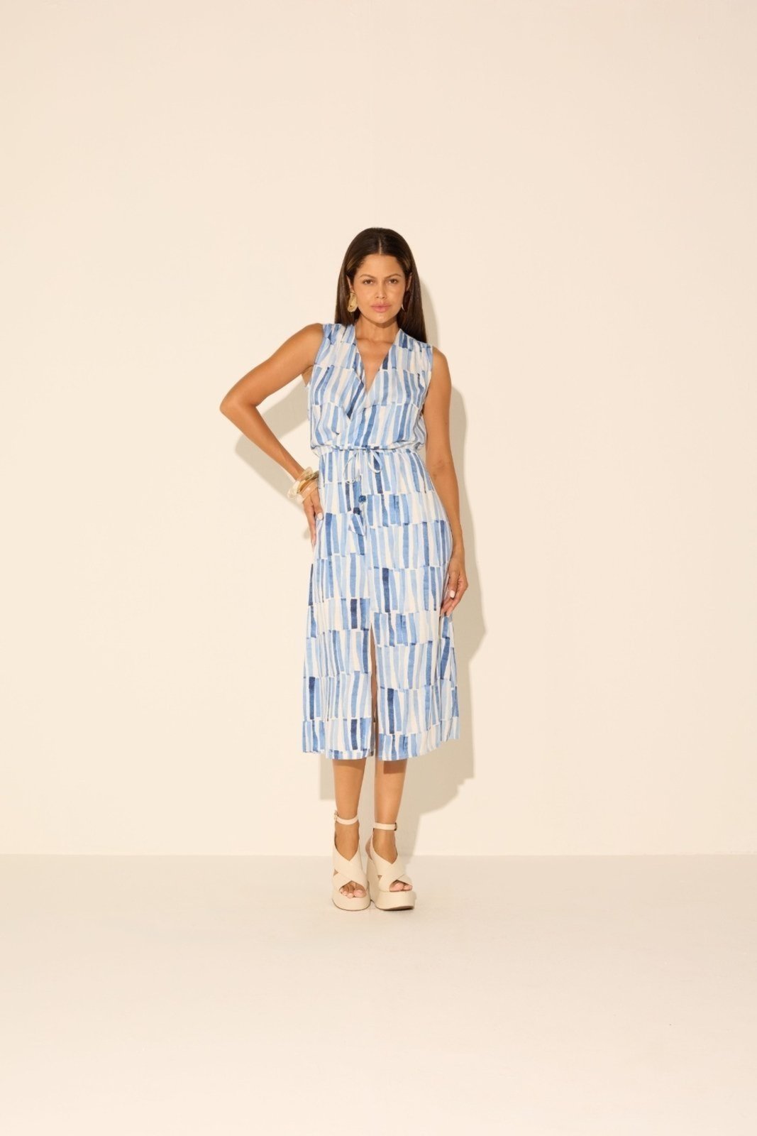 Vestido Vanibele Midi Listrado