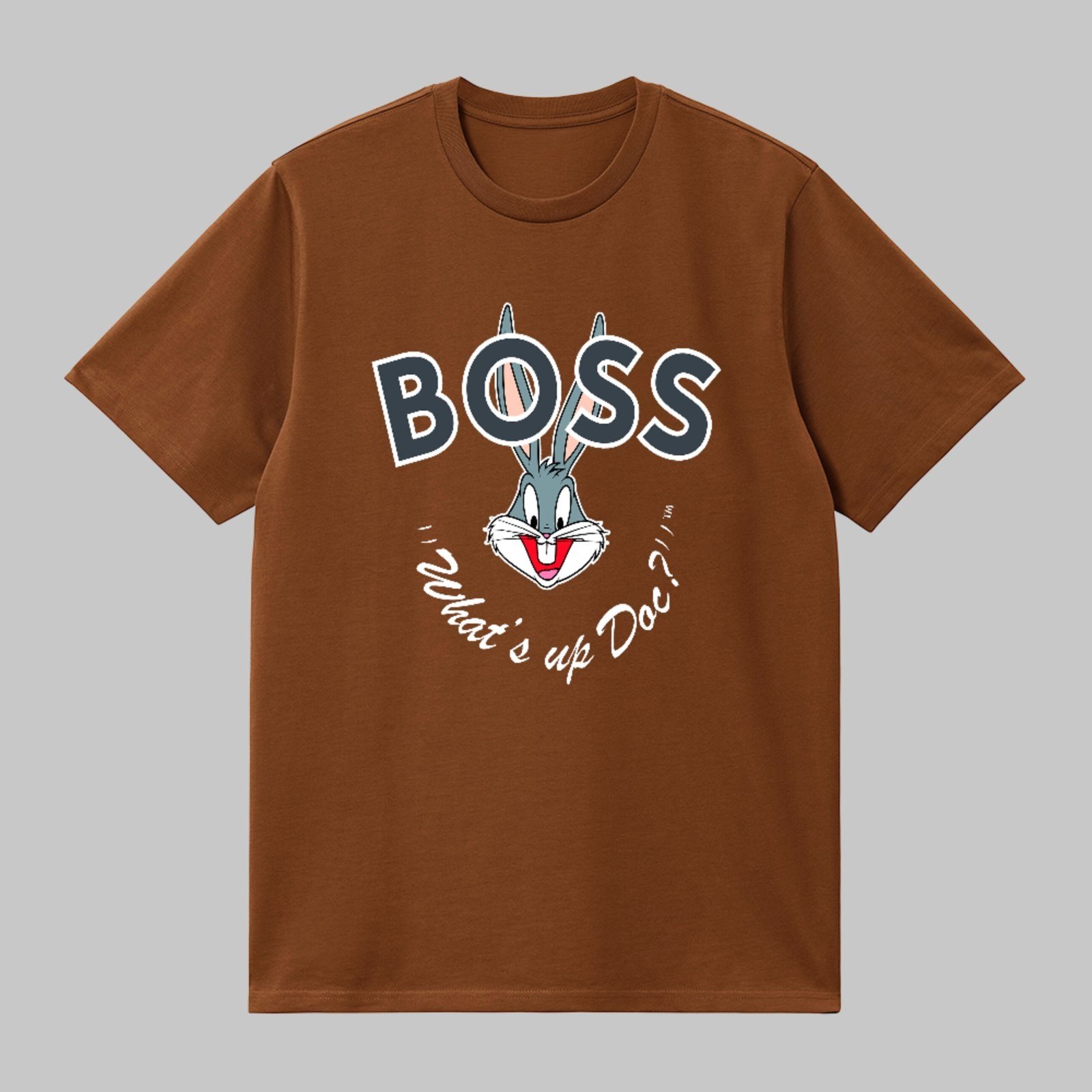 Camiseta Básica Bugs Bunny What’s Up Boss Estilo Streetwear Marrom
