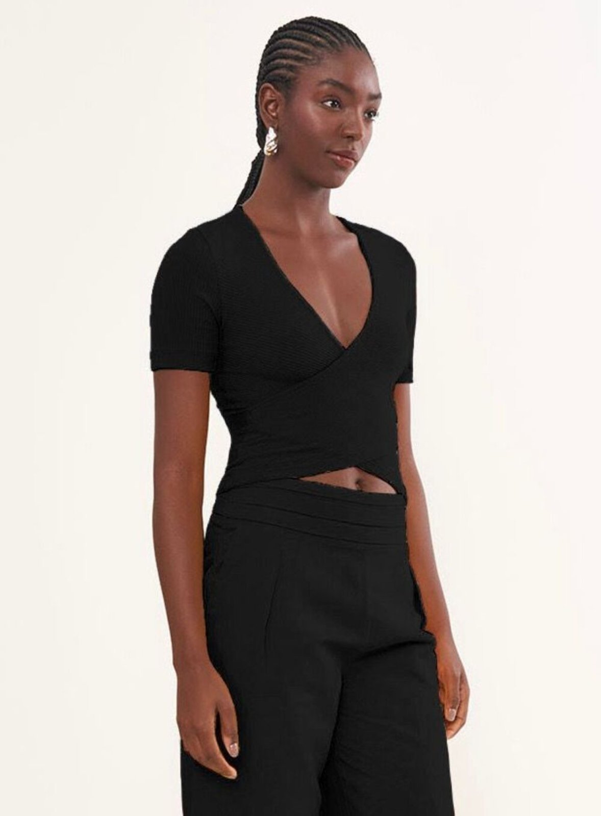 Blusa Canelada Justa Com Transpasse Colcci Preto