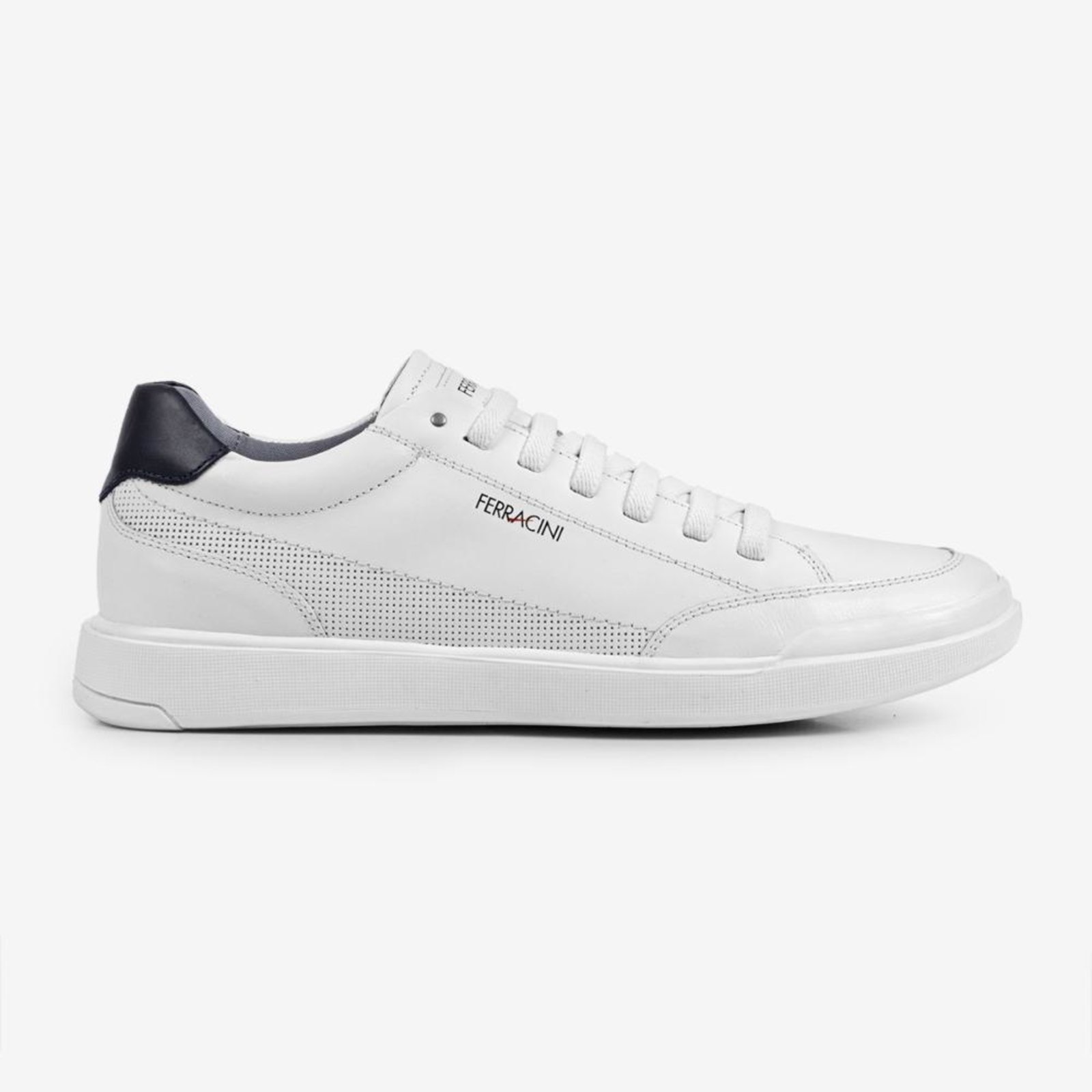 Sapatênis Casual Masculino Couro Ferracini Básico Dia a Dia Esportivo Original Star Branco Azul 1056D